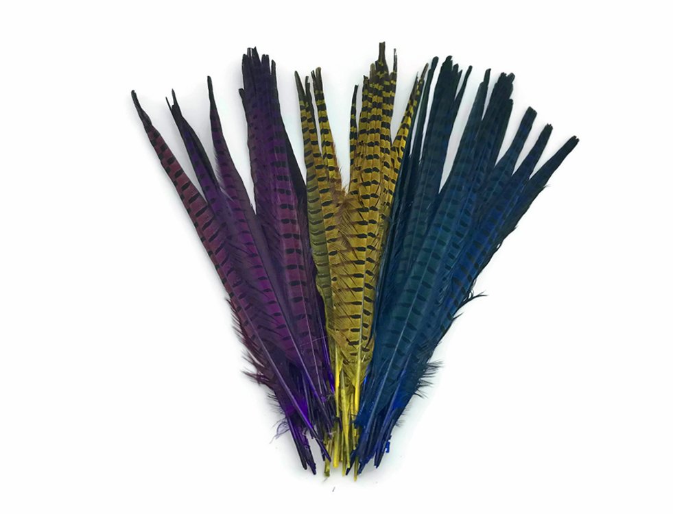 50 Pieces Natural Long Ringneck Pheasant Tail Feathers - Yellow Dyed Bulk Wholesale (18-22