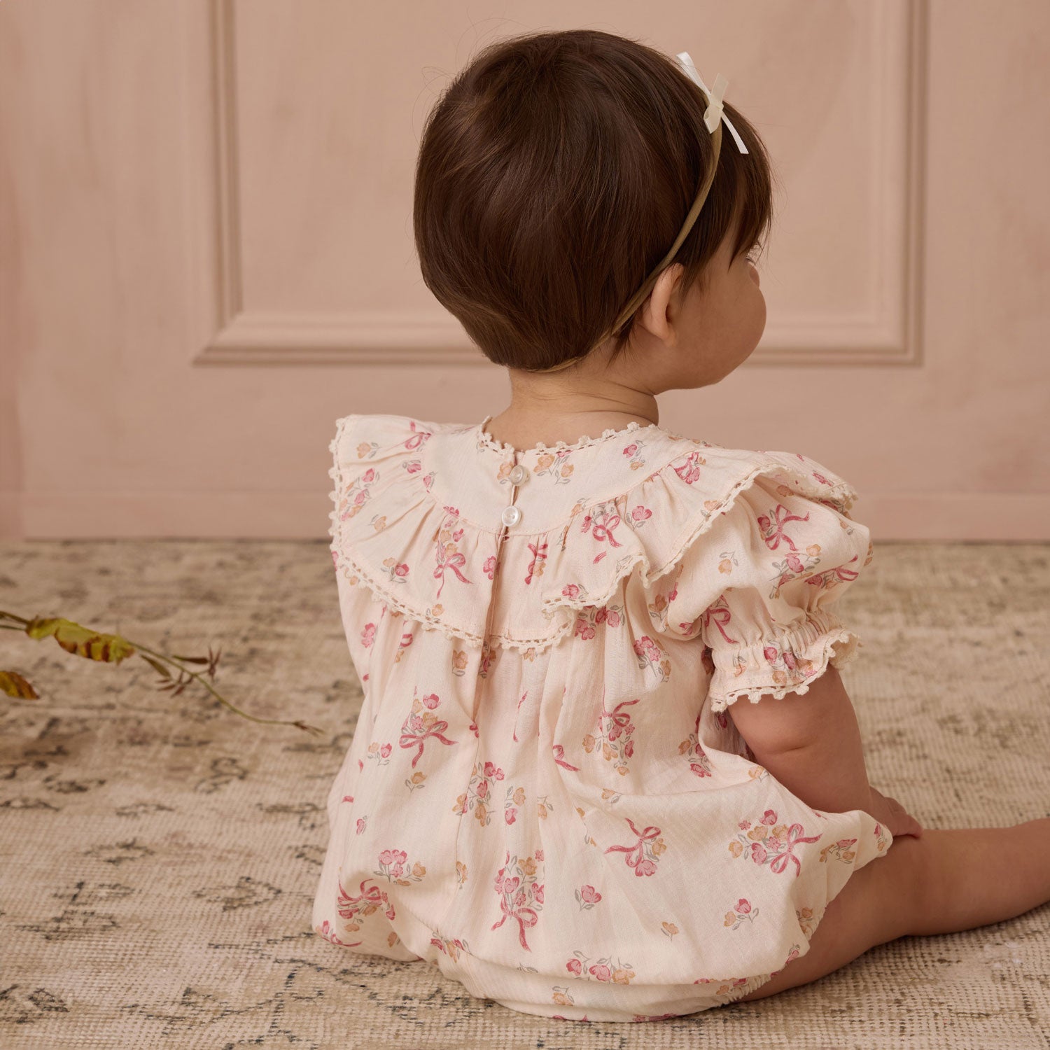 Eva Romper with Bow - Floral Ditsy Print - Natural Cotton Baby Outfit for Girls - Perfect for Spring Photoshoots & Casual Playdates