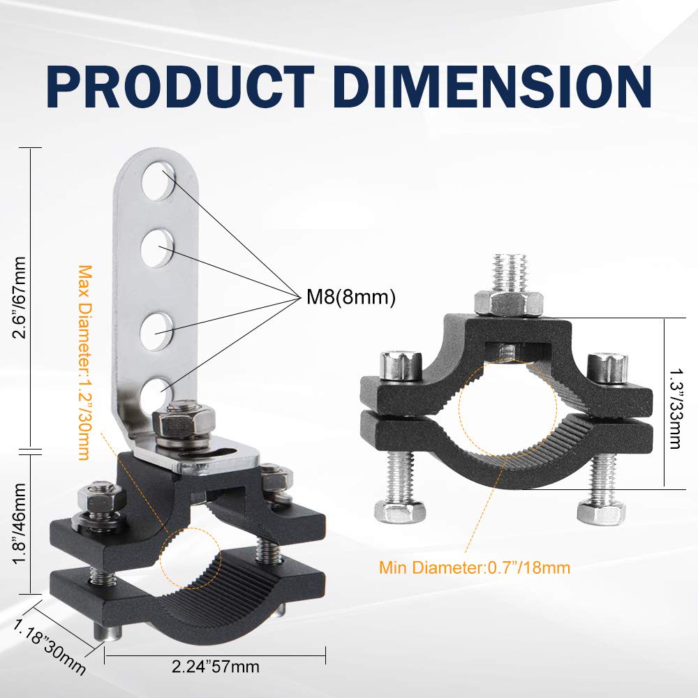 1.2 Inch Motorcycle & Bicycle Mount Brackets - Heavy Duty Bull Bar Clamp for LED Light Bars, Work Lights & Lamps - Universal Off-Road Tube Clamps (2-Pack) - Perfect for ATV, UTV, Jeep & Truck Lighting Upgrades