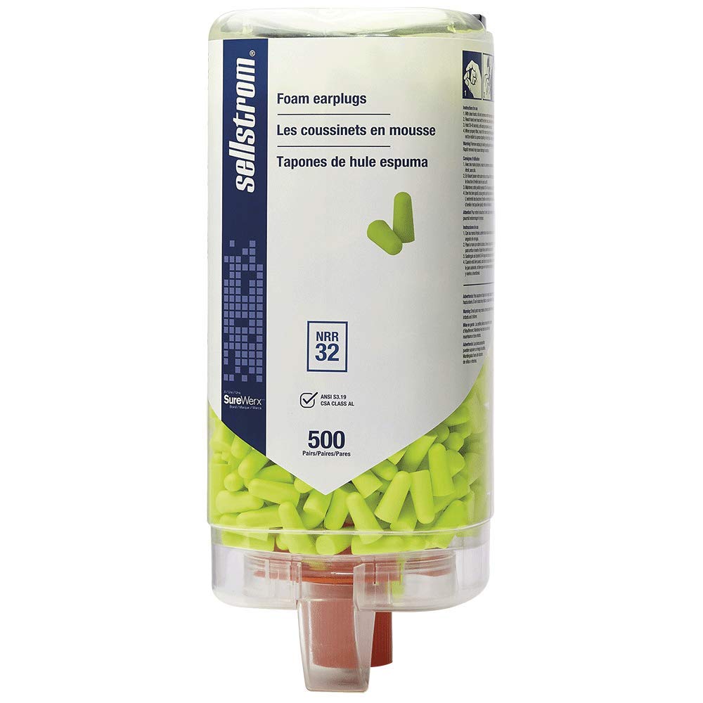 Sellstrom Disposable Uncorded Foam Ear Plugs - 32dB NRR Noise Reduction, Hi-Viz Green (500 Pack) - Ideal for Construction, Manufacturing, and Loud Work Environments