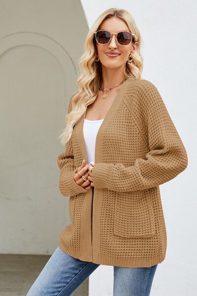 Stylish Open Front Raglan Sleeve Pocketed Cardigan Sweater - Cozy Knit Wrap for Women | Perfect for Office, Casual Outfits & Layering in Fall/Winter
