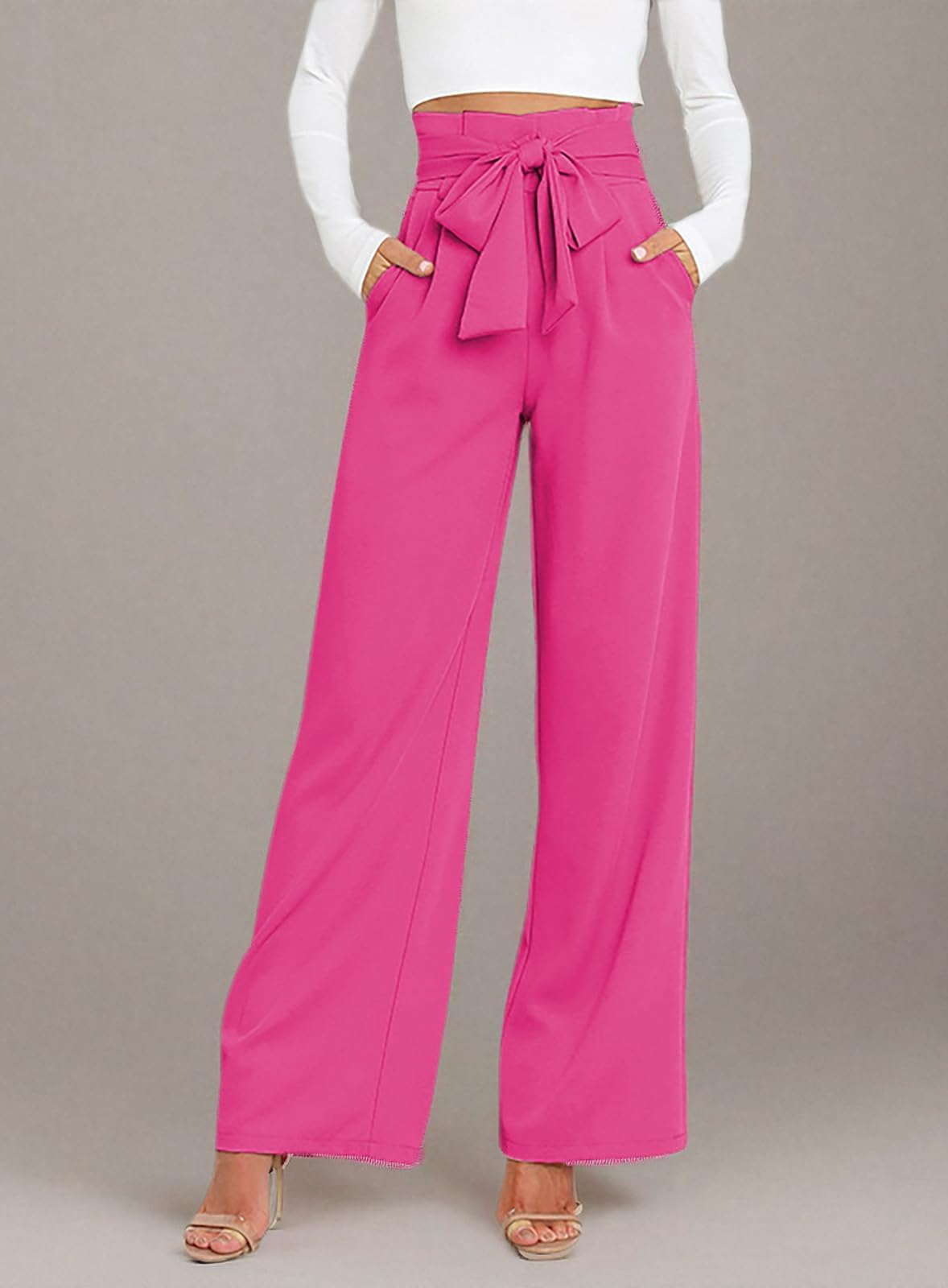 GUOLEZEEV Women's High Waist Wide Leg Dress Pants - Business Casual Office Pants with Stretchy Comfort for Work, Travel & Everyday Wear