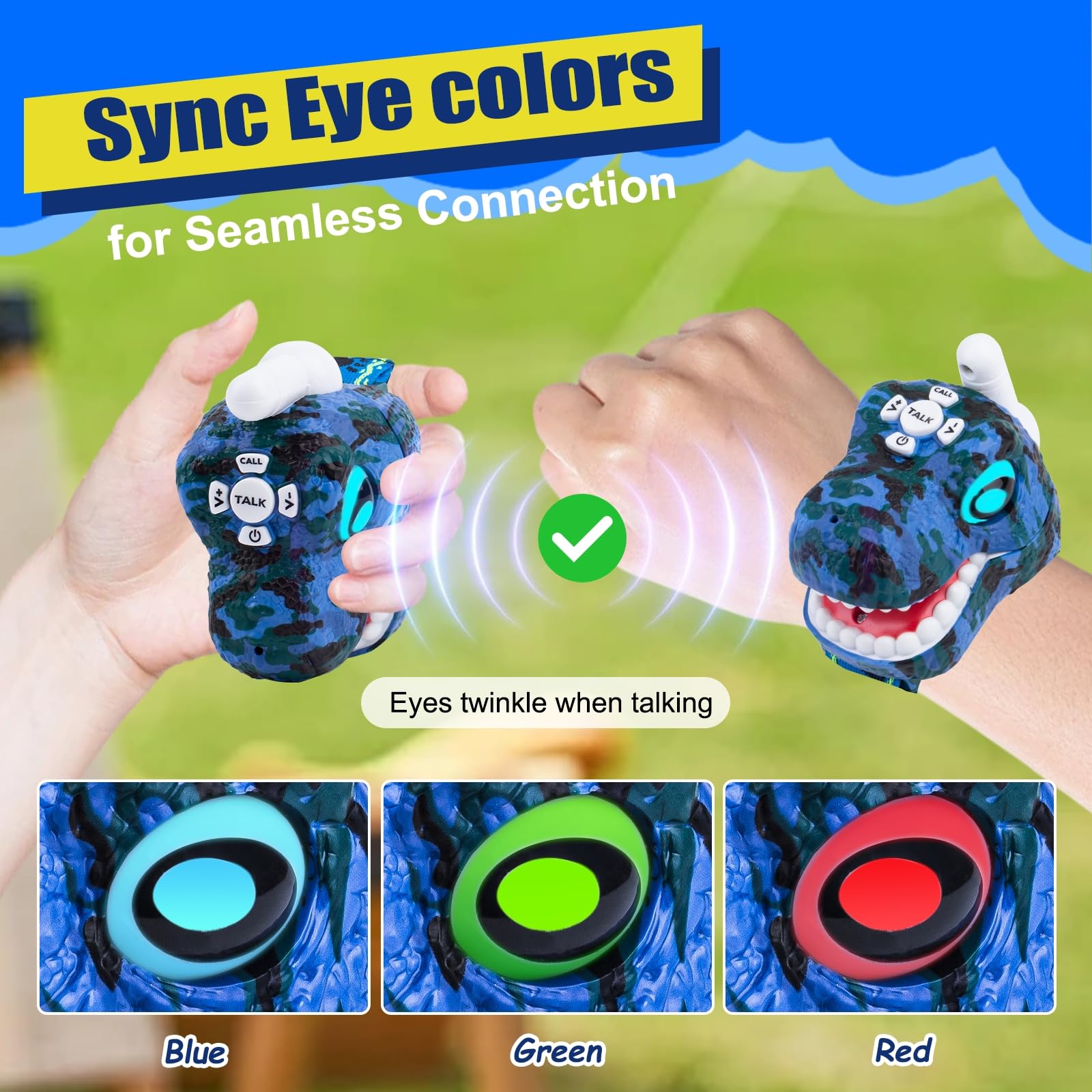 Dinosaur Walkie Talkies for Kids - 2 Way Radios Toys for Boys & Girls Ages 3-12 - Long Range Communication, 3 Channels - Perfect for Outdoor Adventures, Camping, Hiking & Birthday Gifts (Blue) - Ideal for Backyard Play, Family Trips & Emergency Preparedness