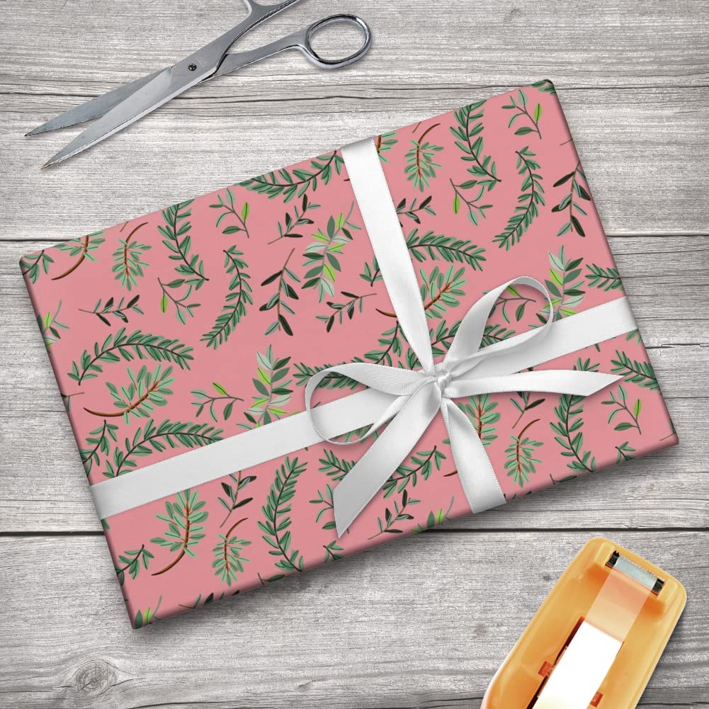 Laurel Leaves Gift Wrap Paper Rolls - Premium Wrapping Paper for Christmas, Birthday & Wedding Presents - Eco-Friendly Kraft Paper for DIY Crafts & Party Decorations
