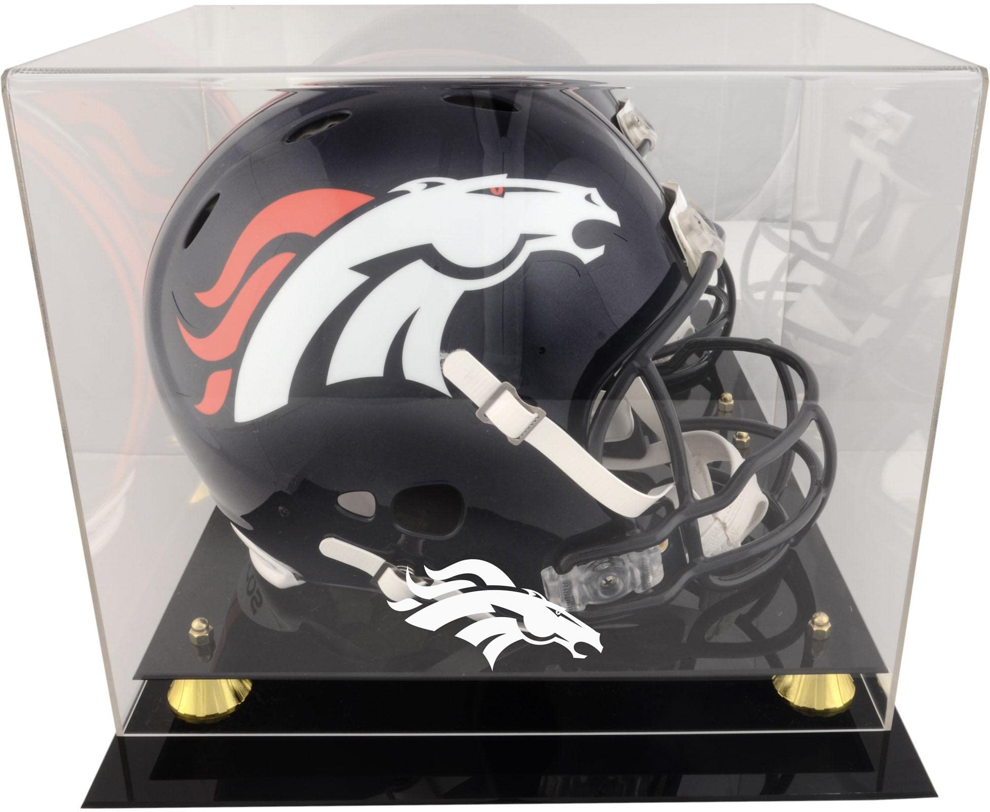 Denver Broncos Football Helmet Display Case with Logo - Premium NFL Helmet Showcase for Collectors | Perfect for Home, Office, or Man Cave Decor