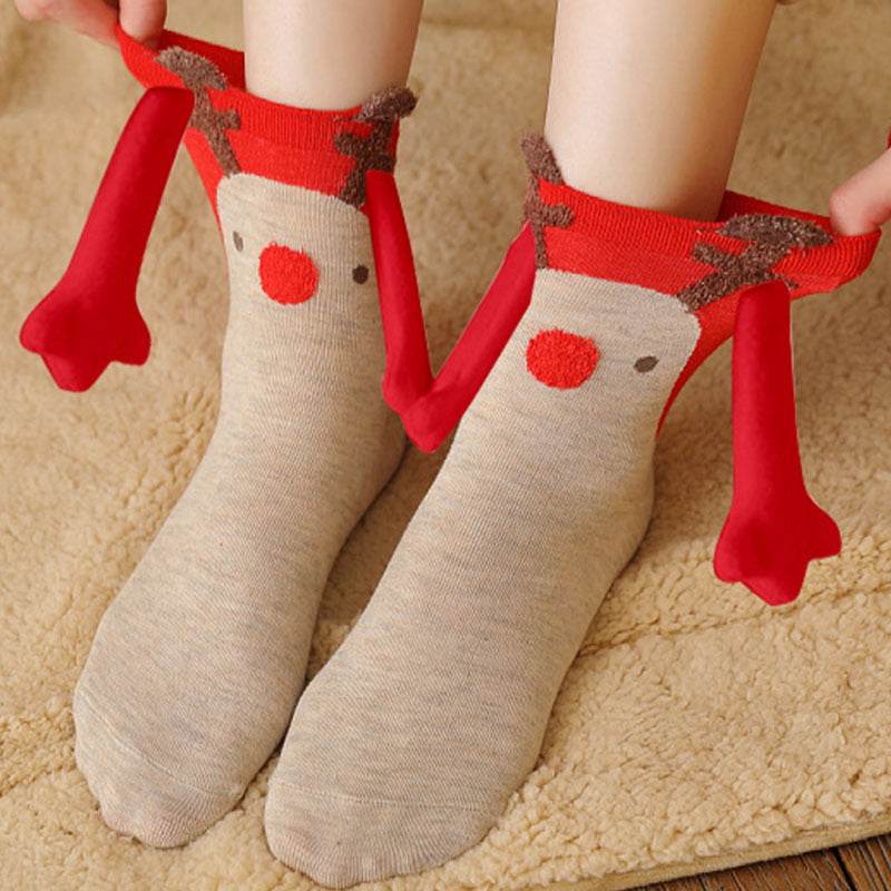Cozy Christmas Socks for Hand Holding - Warm Holiday Couple Socks for Christmas Gifts, Stocking Stuffers & Romantic Winter Nights