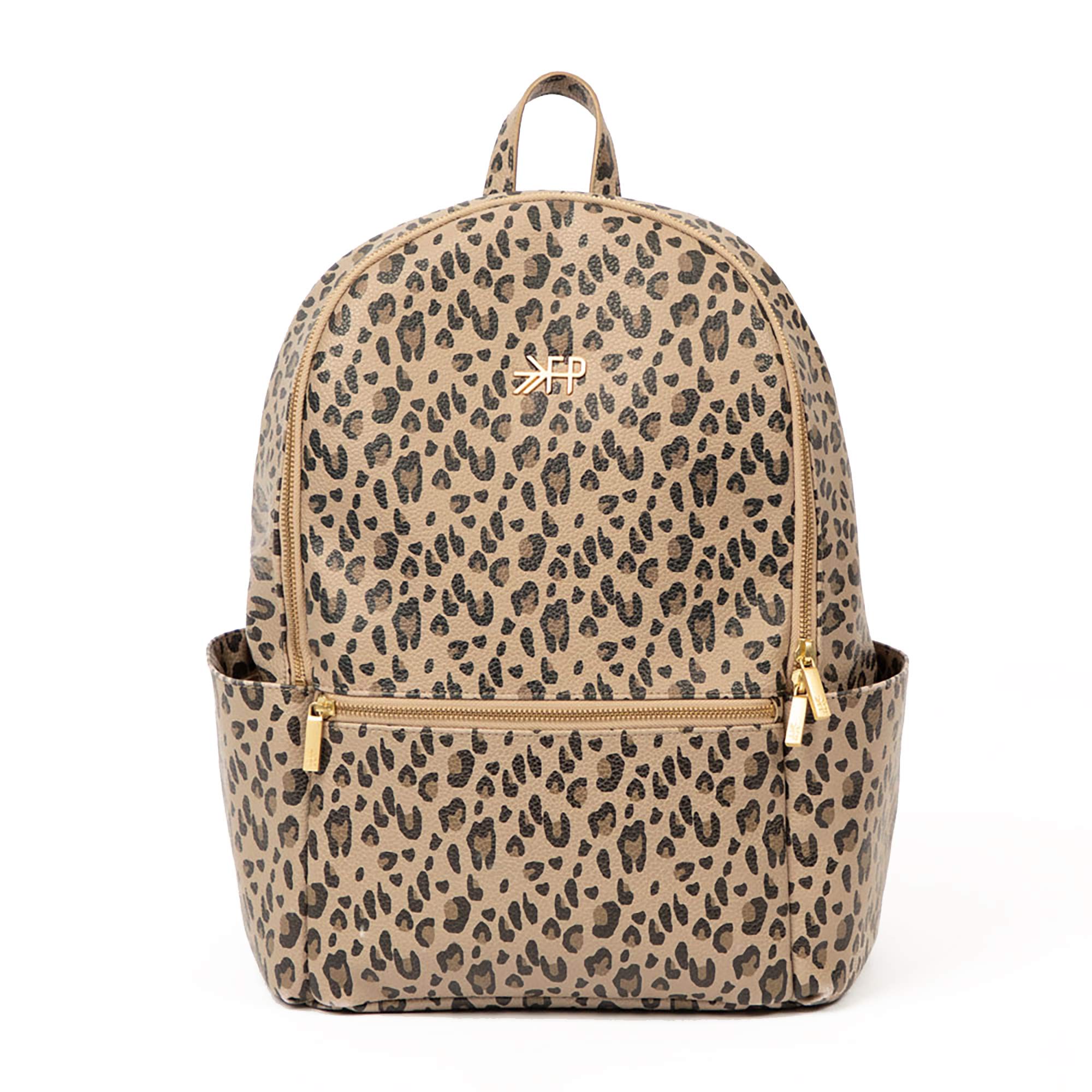 Vegan Leather Diaper Backpack for Women - Waterproof Baby Bag with Changing Pad & 10 Pockets | Perfect for Moms, Travel, Daycare & Everyday Use (Leopard Print)