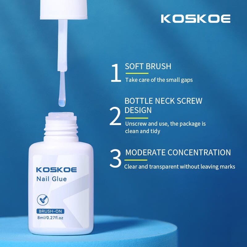 KOSKOE Professional Nail Glue 8ml - Strong & Quick Drying Nail Adhesive for Acrylic Nails, Press On Nails & Nail Art - Perfect for Salon & Home Use