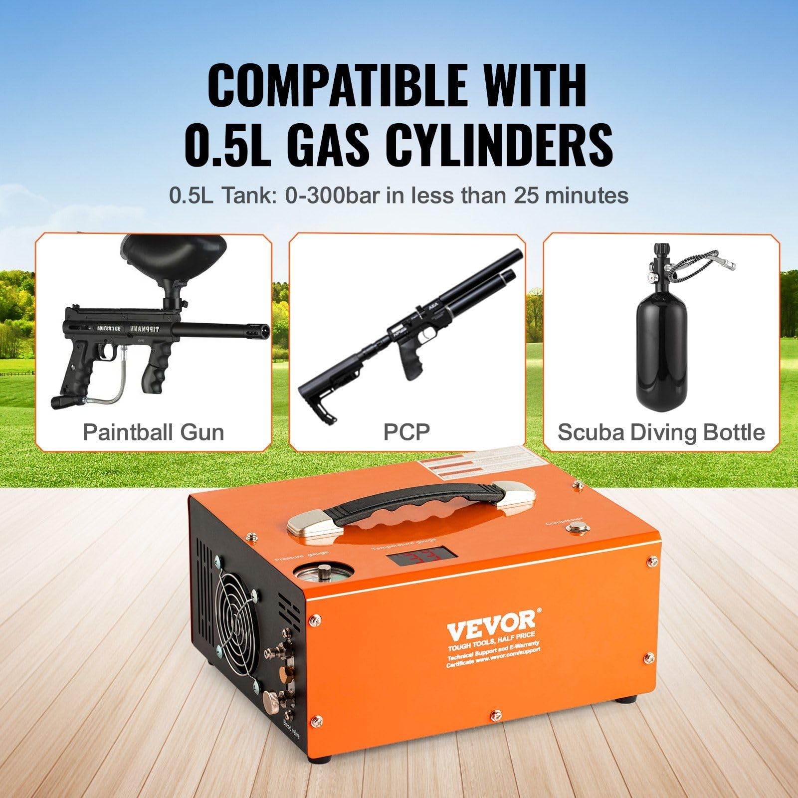 4500PSI Portable PCP Air Compressor with Built-in Converter | Oil-Free & Water-Free | DC12V/AC120V Dual Power | Auto-Stop Protection | for Air Rifles, Paintball Tanks & Scuba Diving Bottles | Hunting, Sports & Outdoor Activities