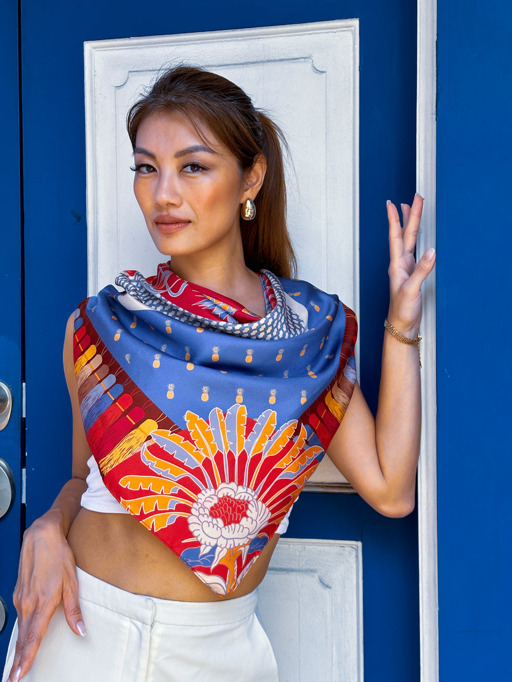 Premium Peranakan Silk Scarf - Elegant Floral Design, Soft & Lightweight for Women - Perfect for Weddings, Parties & Special Occasions