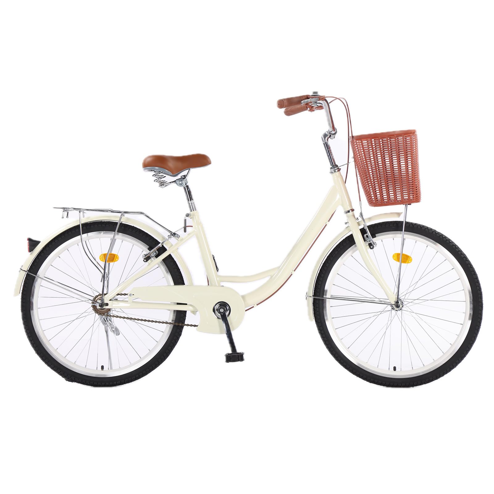 GARVEE 26 Inch Women's Beach Cruiser Bike with Basket - 1 Speed Step Through Commuter Bicycle for Adults, Adjustable Seat, Beige - Perfect for Beach Rides, City Commuting & Leisure Cycling