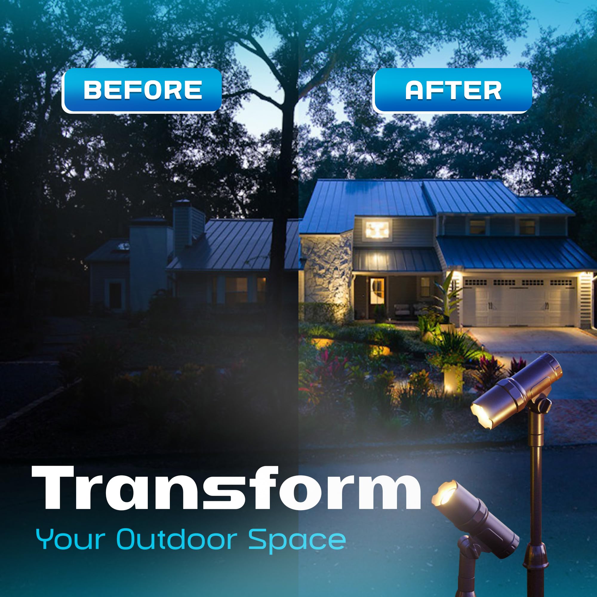 2 Pack LED Solar Spotlight - 50 Lumens Adjustable Height Waterproof Outdoor Lights for Yard, Garden, Patio with 15