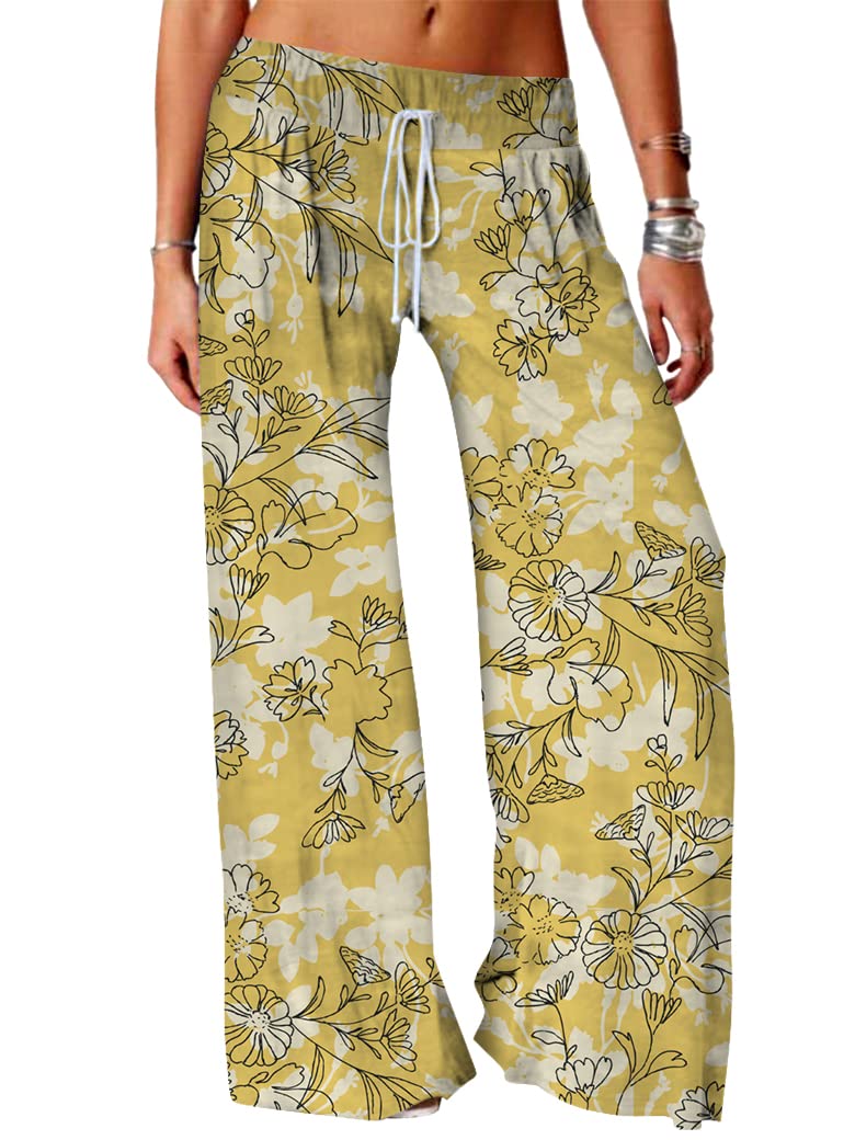 StarVnc Women's Floral Print Pajama Pants - Soft Lounge Pants with Drawstring Waist, Wide Leg Yoga Pants for Women - Perfect for Sleepwear, Yoga, and Relaxing at Home