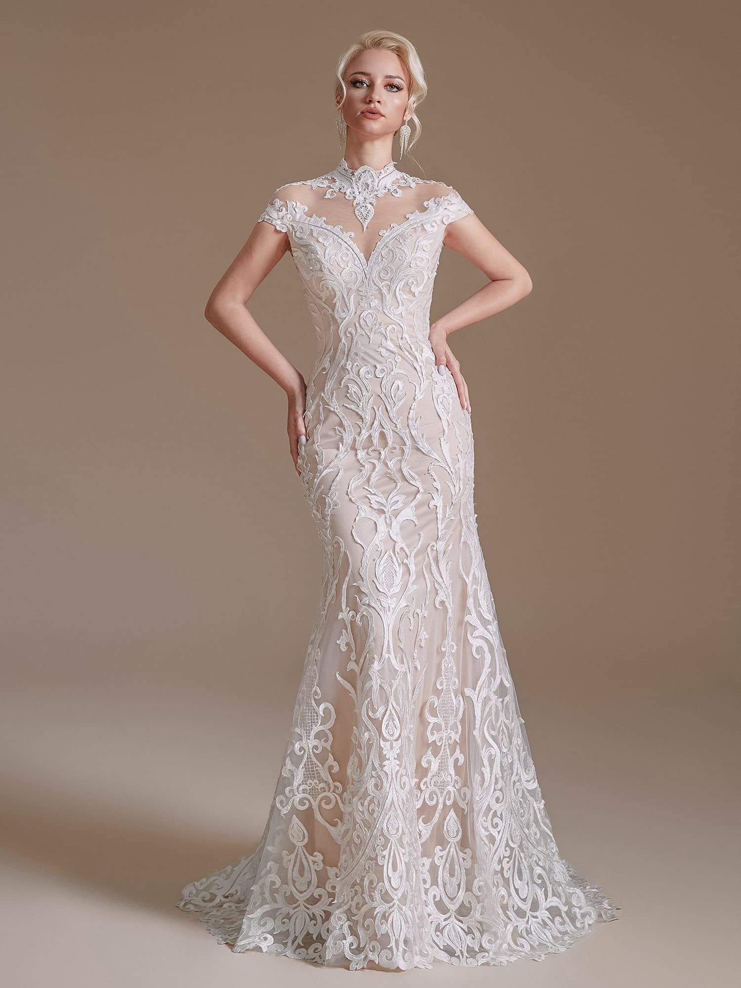 Elegant 2022 Lace Appliques Chiffon Wedding Dress for Bride - Long Sleeves Beach Gown for Women | Perfect for Beach Weddings, Outdoor Ceremonies & Romantic Photos
