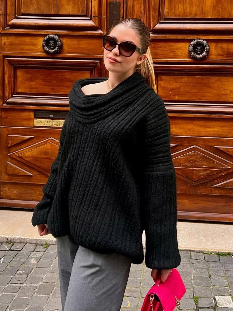 2024 Women's Oversized Autumn Sweater - Sexy Slash Neck Knit Pullover, Long Sleeve Loose Fit Casual Knitwear | Perfect for Fall Layering, Coffee Dates & Cozy Evenings