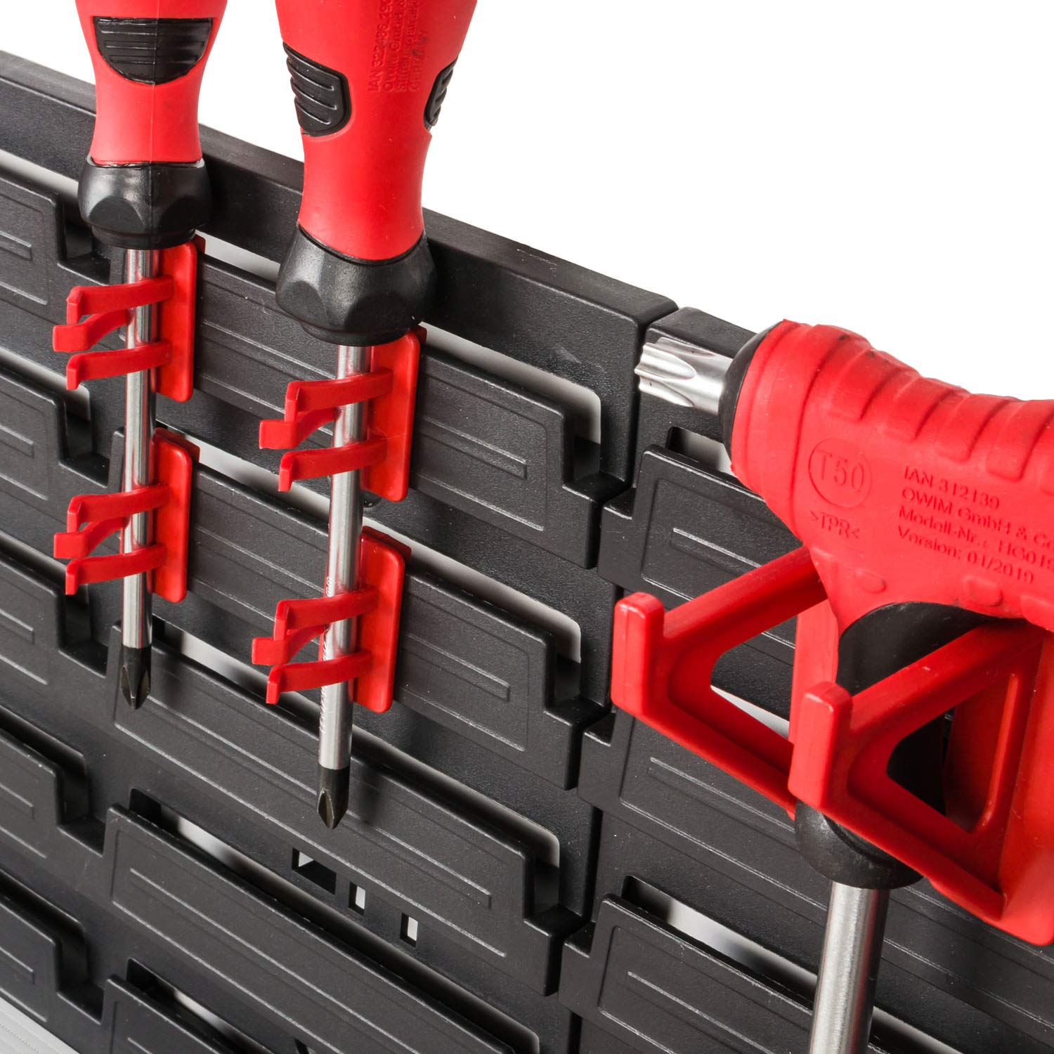 Red Stacking Boxes & Tool Holders Wall Shelf - 79pc Storage System for Garage & Workshop