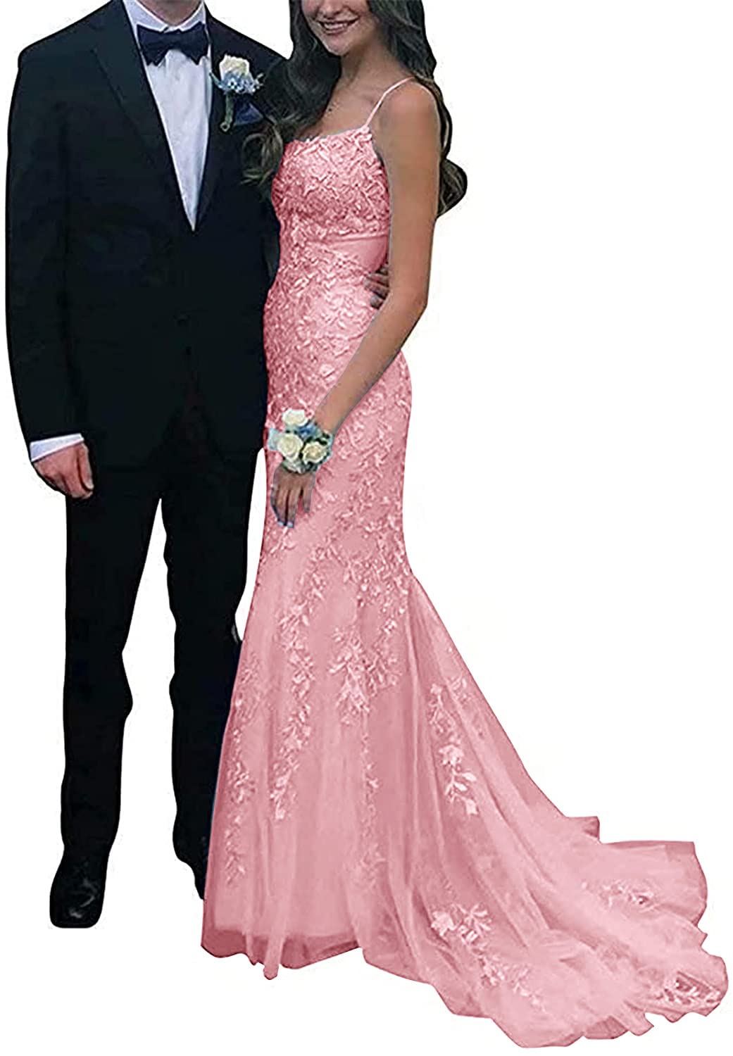 Elegant Lace Appliques Tulle Bridesmaid Dresses with Spaghetti Straps - Women's Mermaid Prom Gowns for Weddings, Parties & Special Occasions