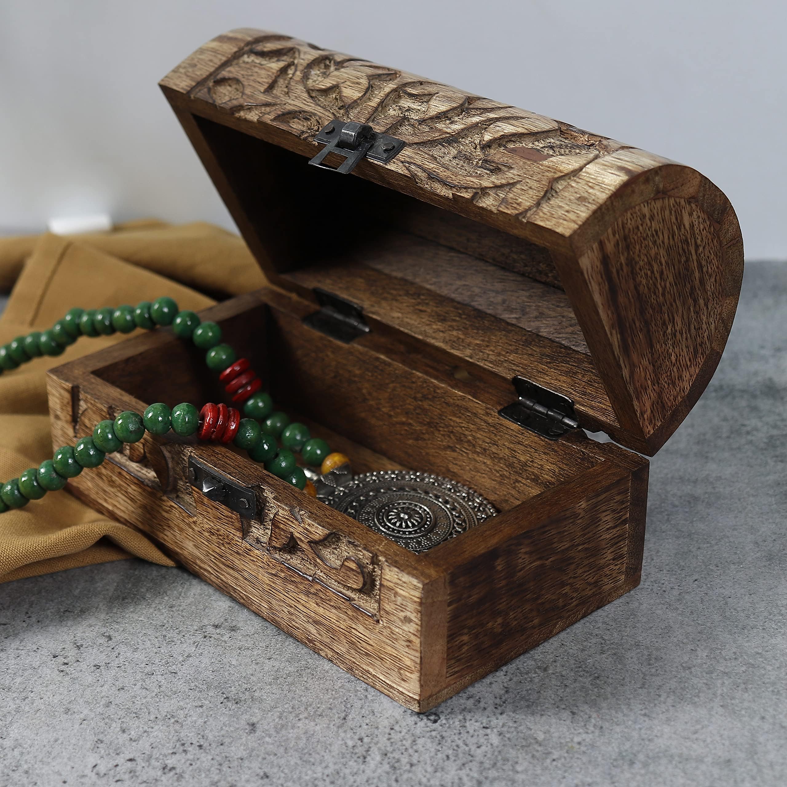 Hand Carved Wooden Keepsake Box - Multipurpose Jewelry Organizer & Decorative Storage Box - Handcrafted Wooden Gift Box (Brown) - Perfect for Jewelry, Keepsakes & Home Décor Organization