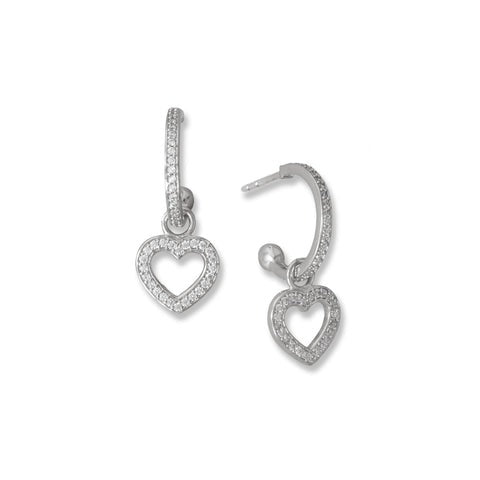 Sterling Silver CZ Heart Charm Hoop Earrings for Women - Elegant Cubic Zirconia Heart Dangle Earrings - Perfect for Valentine's Day, Anniversary, Wedding & Everyday Wear