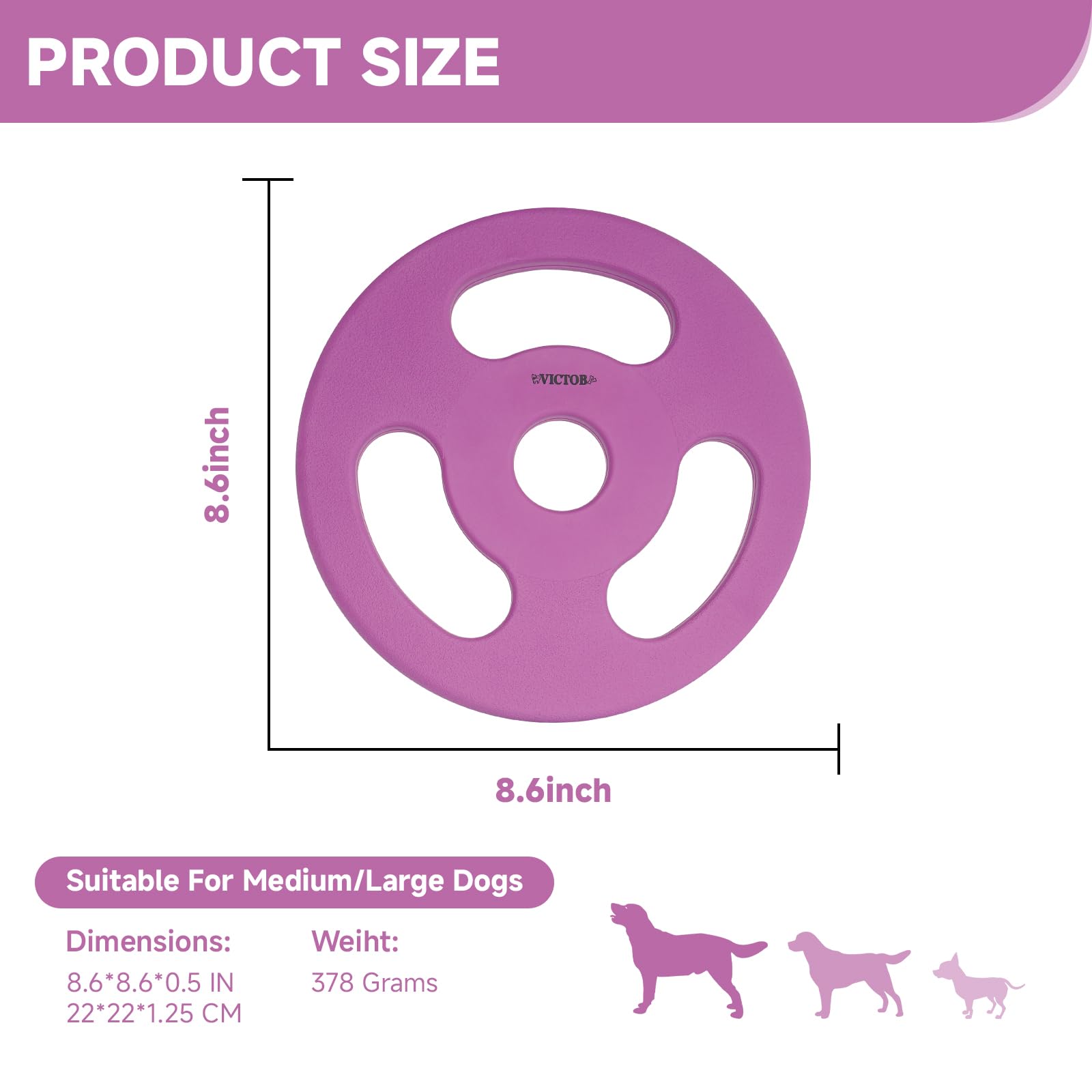 Natural Rubber Dog Toy for Fetch & Outdoor Play - 8.6 Inch Violet Flying Disc, Durable Interactive Chew Toy for Medium & Large Dogs - Perfect for Beach, Park & Backyard Games