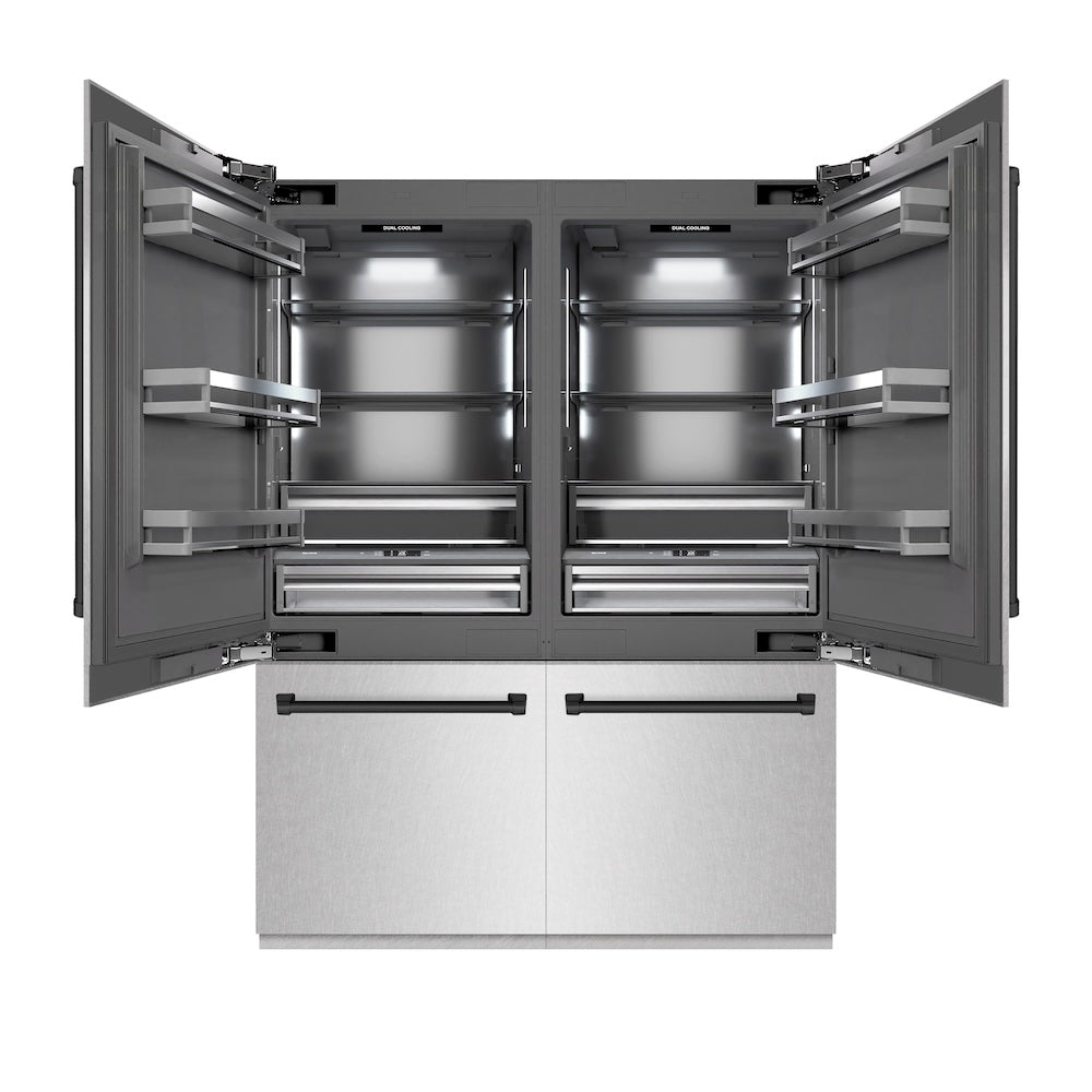 ZLINE Autograph Edition 60-Inch French Door Built-In Refrigerator - 32.2 cu. ft. Capacity, Water Dispenser & Ice Maker - Satin Stainless Steel with Graphite Gray Interior & Matte Black Accents (GRBIVZ SN 60 MB) - Perfect for Modern Kitchens, Open-Concept Homes & Luxury Appliances Collection