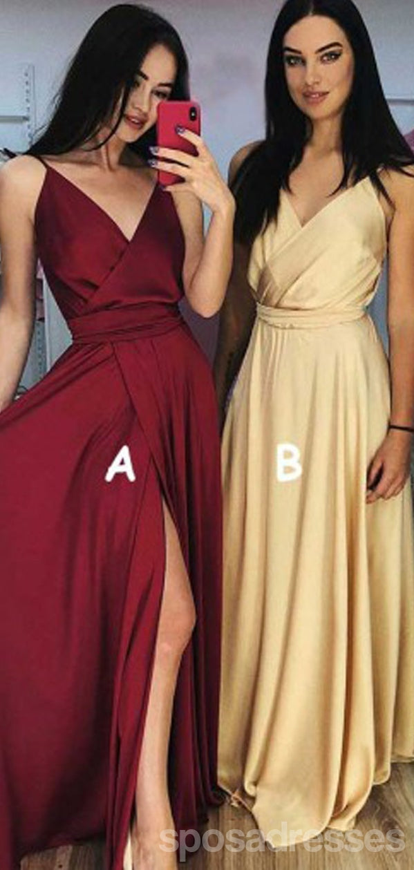 Elegant Mismatched A-Line Spaghetti Straps V-Neck Long Prom Dresses for Women - Affordable Formal Gowns for Homecoming, Ball & Evening Events
