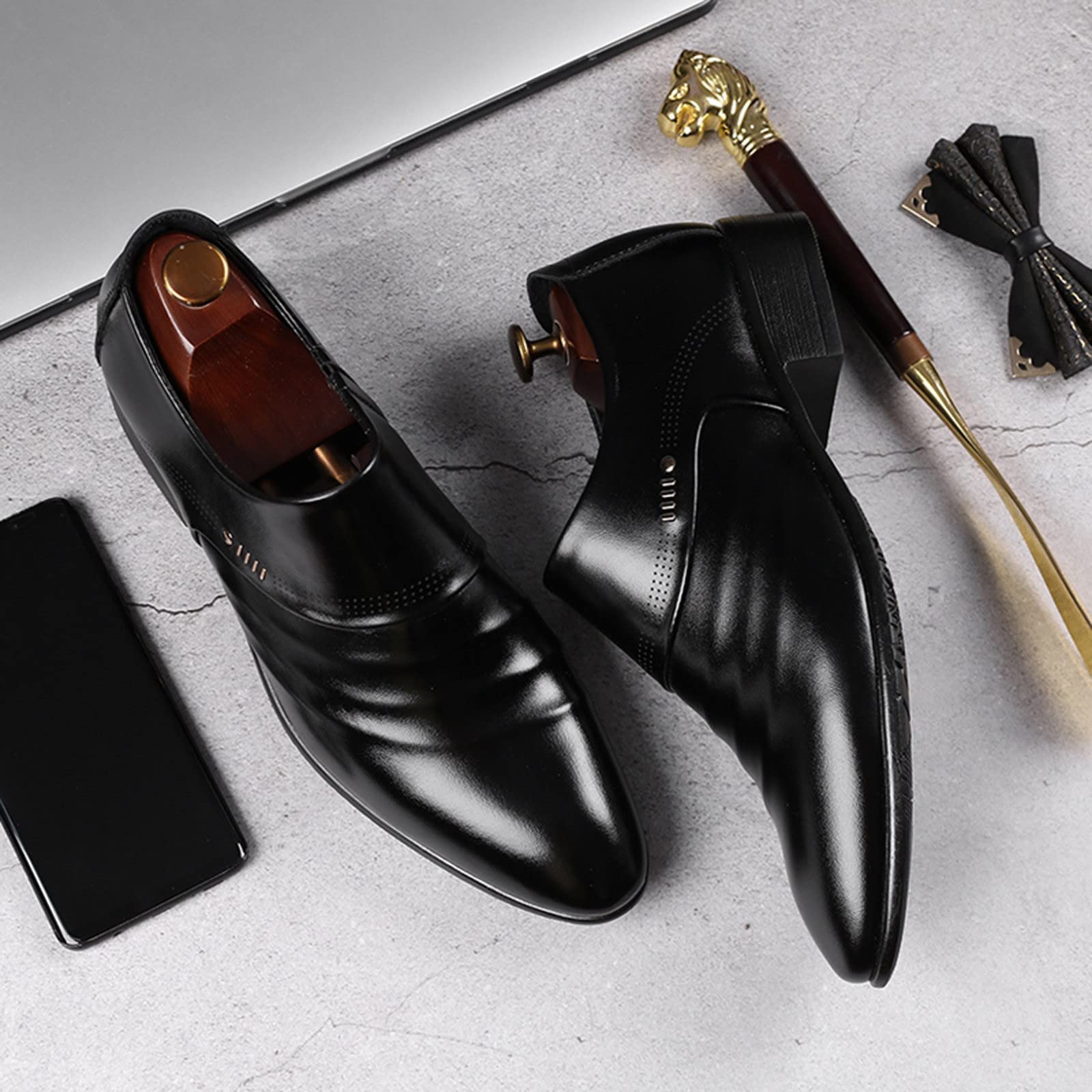 BORAMAX Men's Slip-On Loafers - Formal Leather Dress Shoes for Wedding & Business with Metal Strip Decoration | Comfortable Office Shoes for Professional & Special Occasions