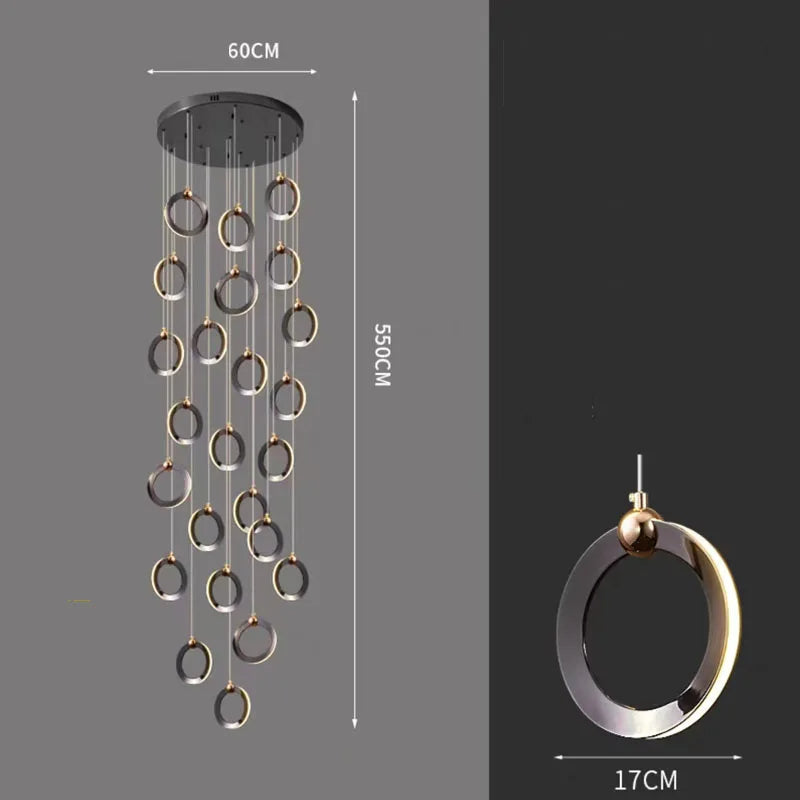Modern Black Minimalist Rotating Staircase Chandelier - Sleek Contemporary Ceiling Light Fixture for Living Room, Dining Room, Foyer & Bedroom Decor