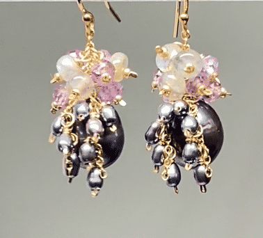Peacock Pearl & Amethyst Labradorite Cluster Waterfall Earrings | Elegant Dangle Jewelry for Women | Perfect for Weddings, Parties & Special Occasions