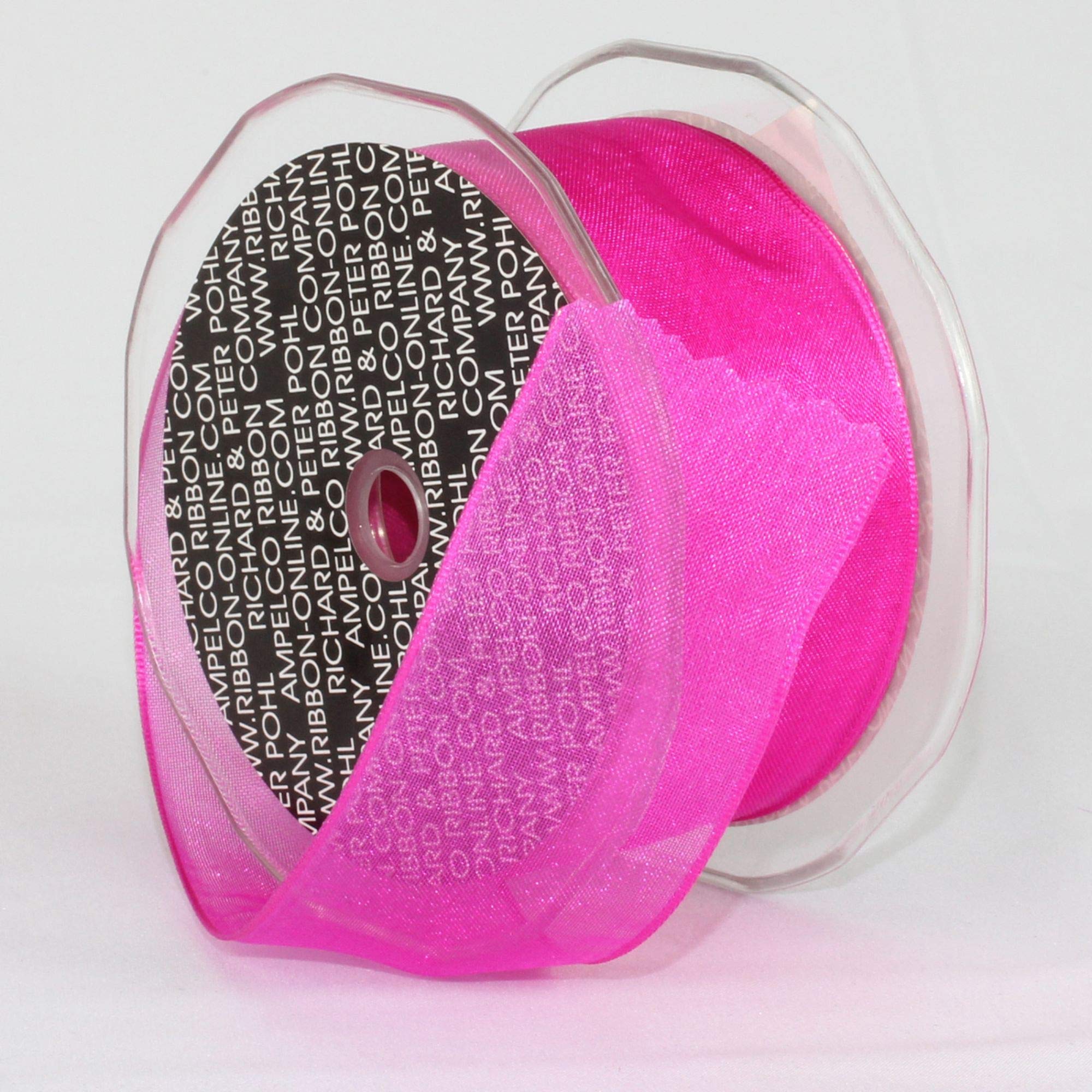 The Ribbon People Crystal Organdy Pink Fuchsia Wired Craft Ribbon - 1 Inch x 27 Yards for Gift Wrapping, Wedding Decorations, DIY Crafts & Scrapbooking