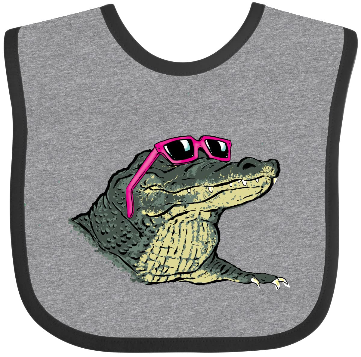 Inktastic Sunny Gator in Pink Sunglasses Baby Bib - Adorable Alligator Design for Infants, Soft Cotton Drool Bib for Feeding & Playtime - Perfect Gift for Newborns, Baby Showers & Toddlers