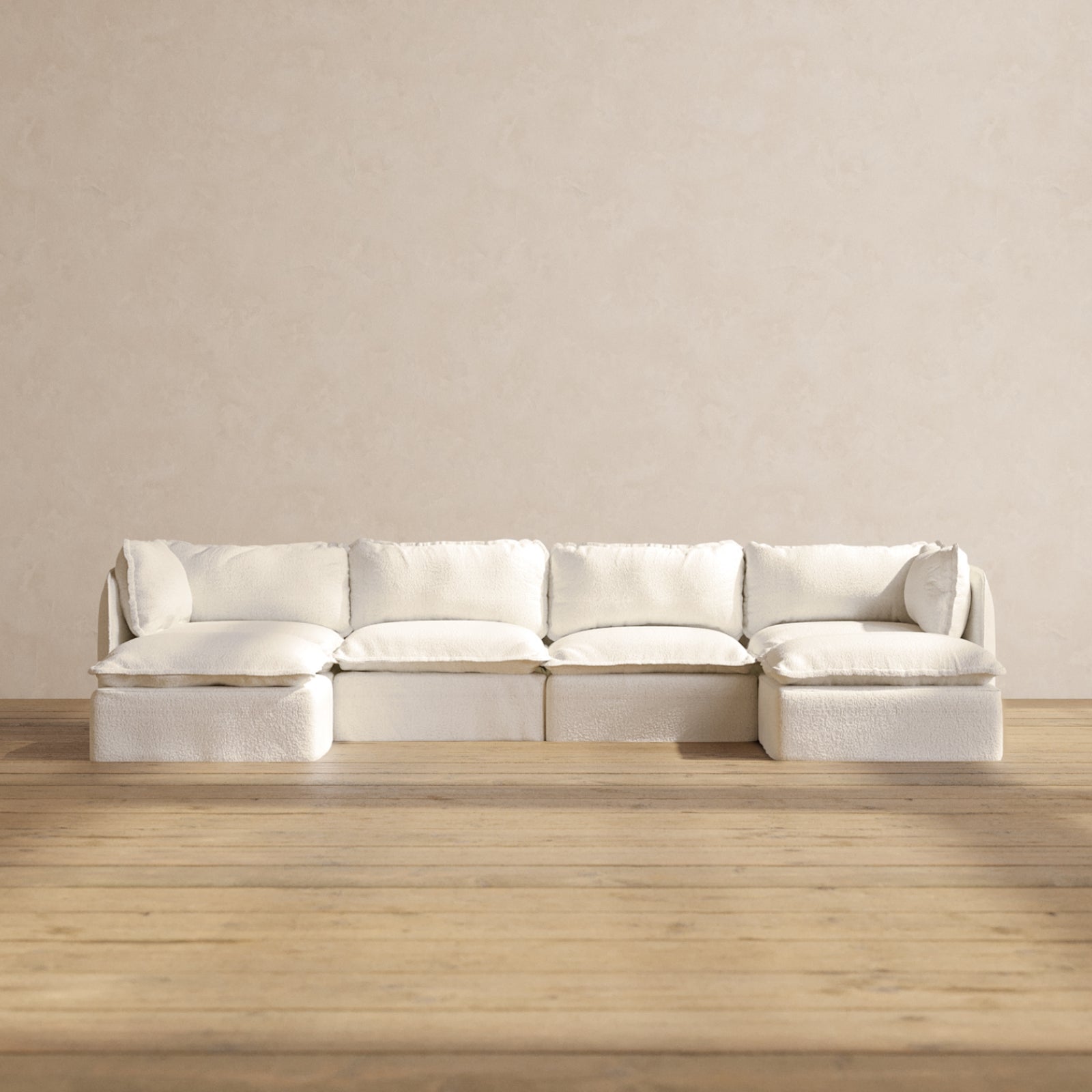 Modular Performance 4-Seater U-Shaped Sectional Sofa in Mousse Fabric | Comfortable Blend for Living Room, Family Room & Home Theater