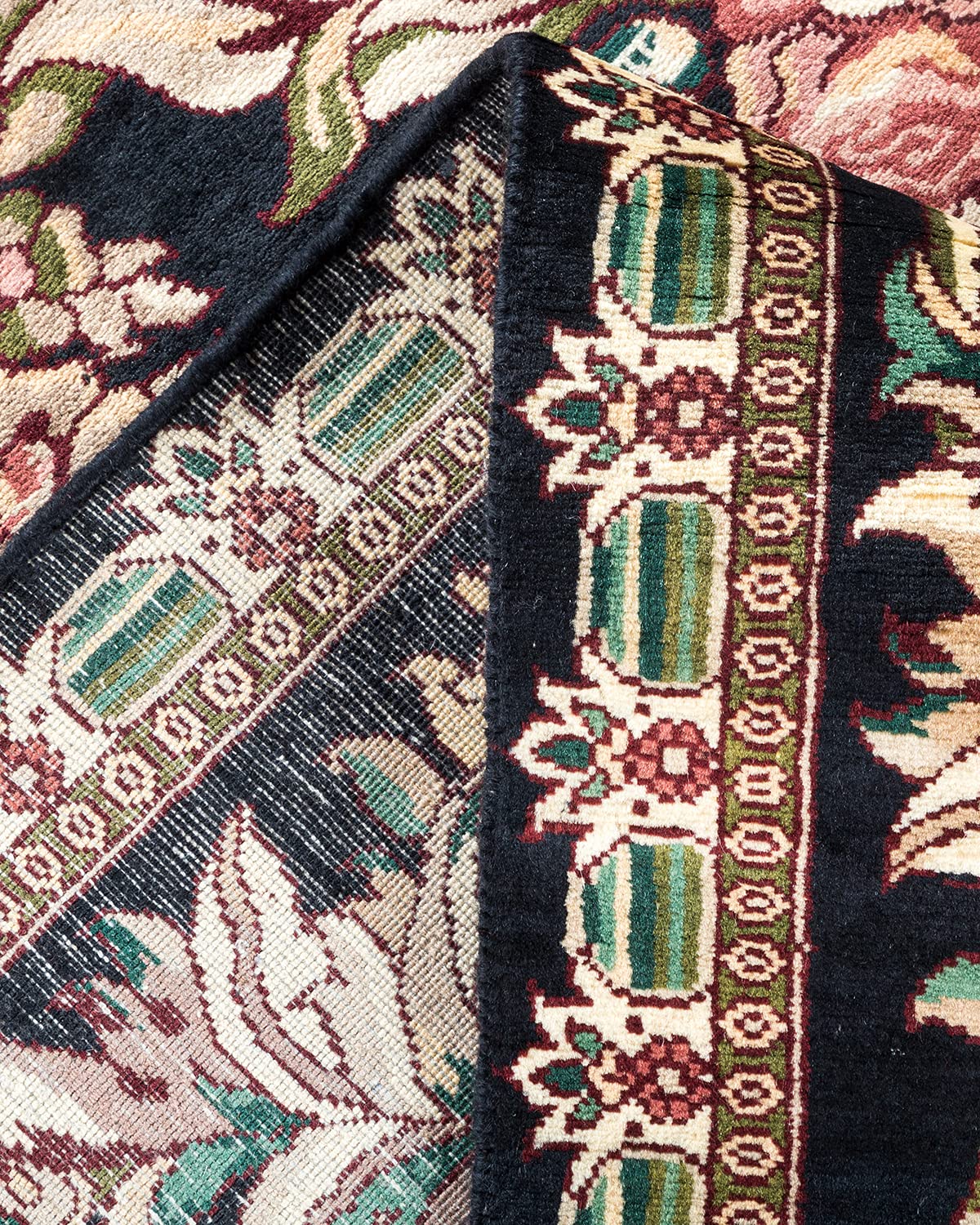 Handmade Wool Traditional Floral Mogul Black 6x9 Area Rug - One of a Kind Hand Knotted Solo Rugs for Living Room, Bedroom & Home Decor