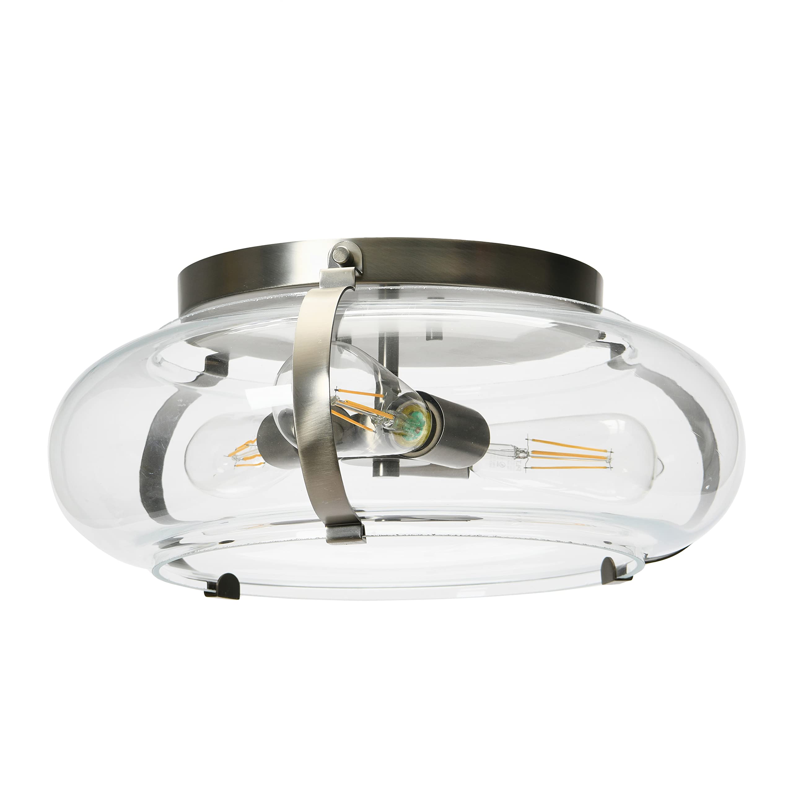 Alston - Antique Nickel Glass and Metal Flush Mount Ceiling Light Fixture for Bedroom, Kitchen, Hallway | Modern Vintage Lighting for Home Decor