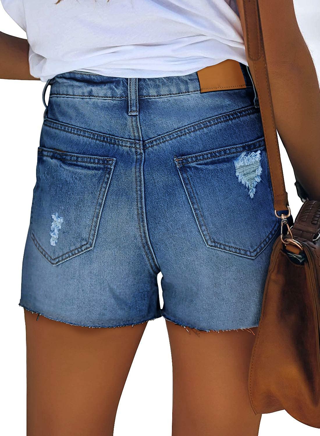 ZOLUCKY Women's Stretchy Ripped Denim Shorts - Mid Waist Casual Jean Shorts with Pockets for Summer | Perfect for Beach, Shopping & Outdoor Activities