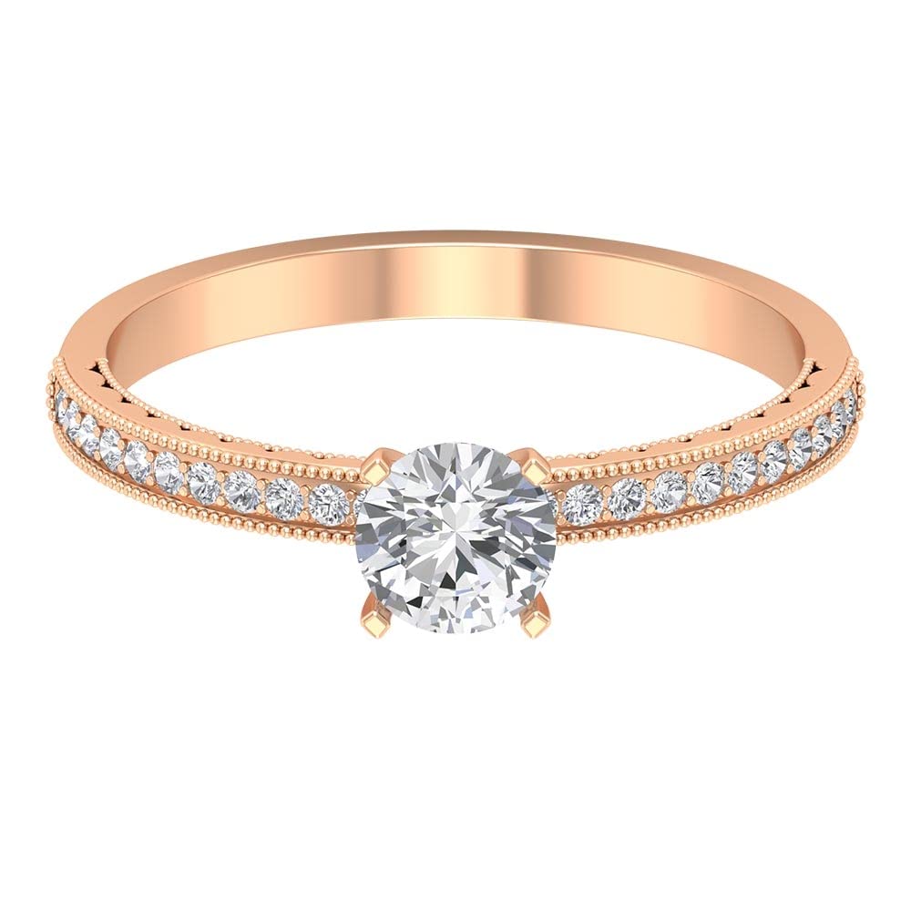 3/4 CT Moissanite Engagement Ring for Women - 5mm Solitaire Ring in 14K Solid Gold with Milgrain Detailing | Certified Moissanite Wedding Band | Perfect for Proposals, Anniversaries & Bridal Jewelry