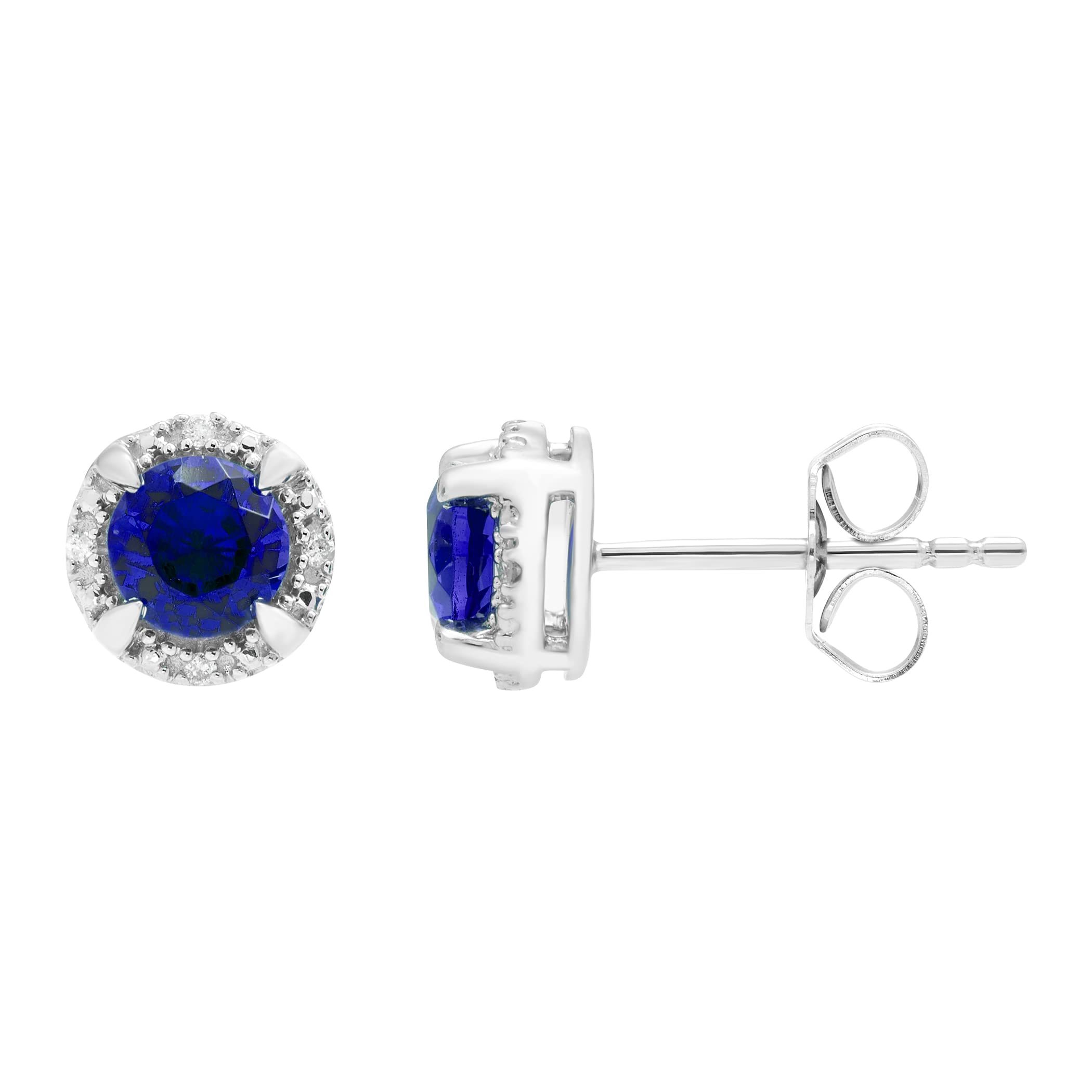 Boston Bay Diamonds Sterling Silver Round Gemstone & Diamond Halo Earrings for Women | Elegant Wedding, Anniversary & Party Jewelry Gift