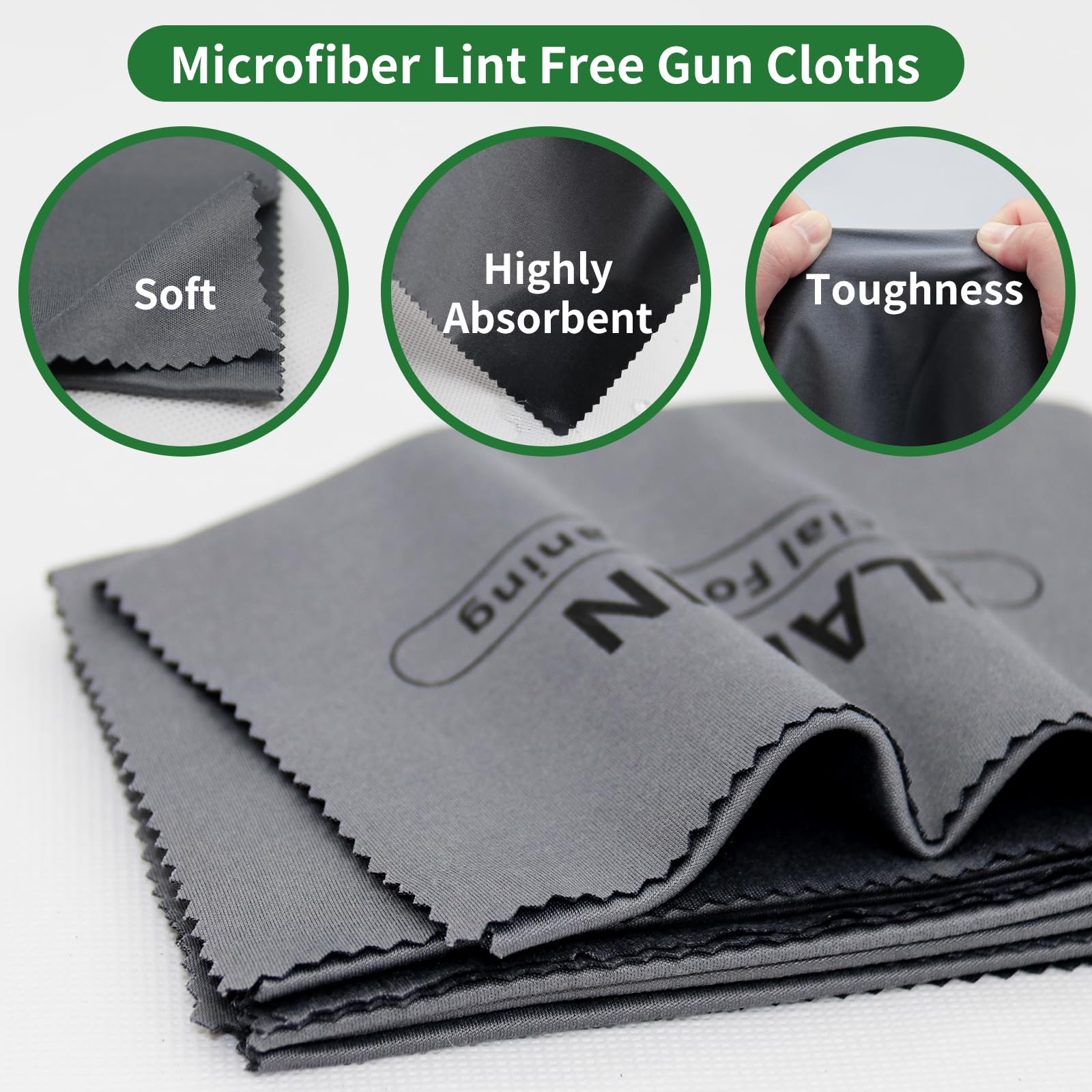 1000PCS Gun Cleaning Patches + 200PCS Pointed/Round Cotton Swabs + 2PCS Microfiber Cloths - Lint Free Gun Maintenance Kit with 6