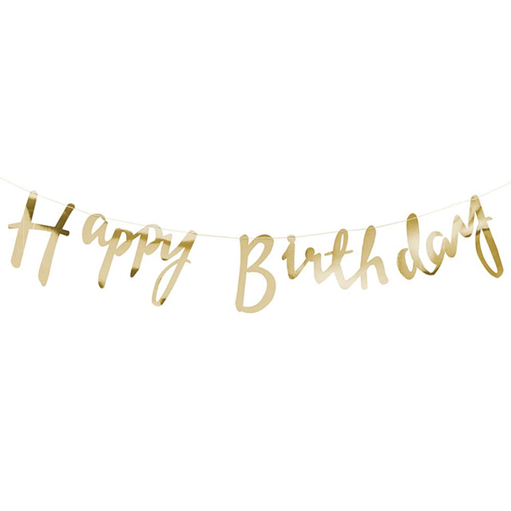 Gold Happy Birthday Banner Bunting - Premium Birthday Party Decorations & Supplies for Indoor/Outdoor Celebrations, Anniversaries, Baby Showers & Special Events