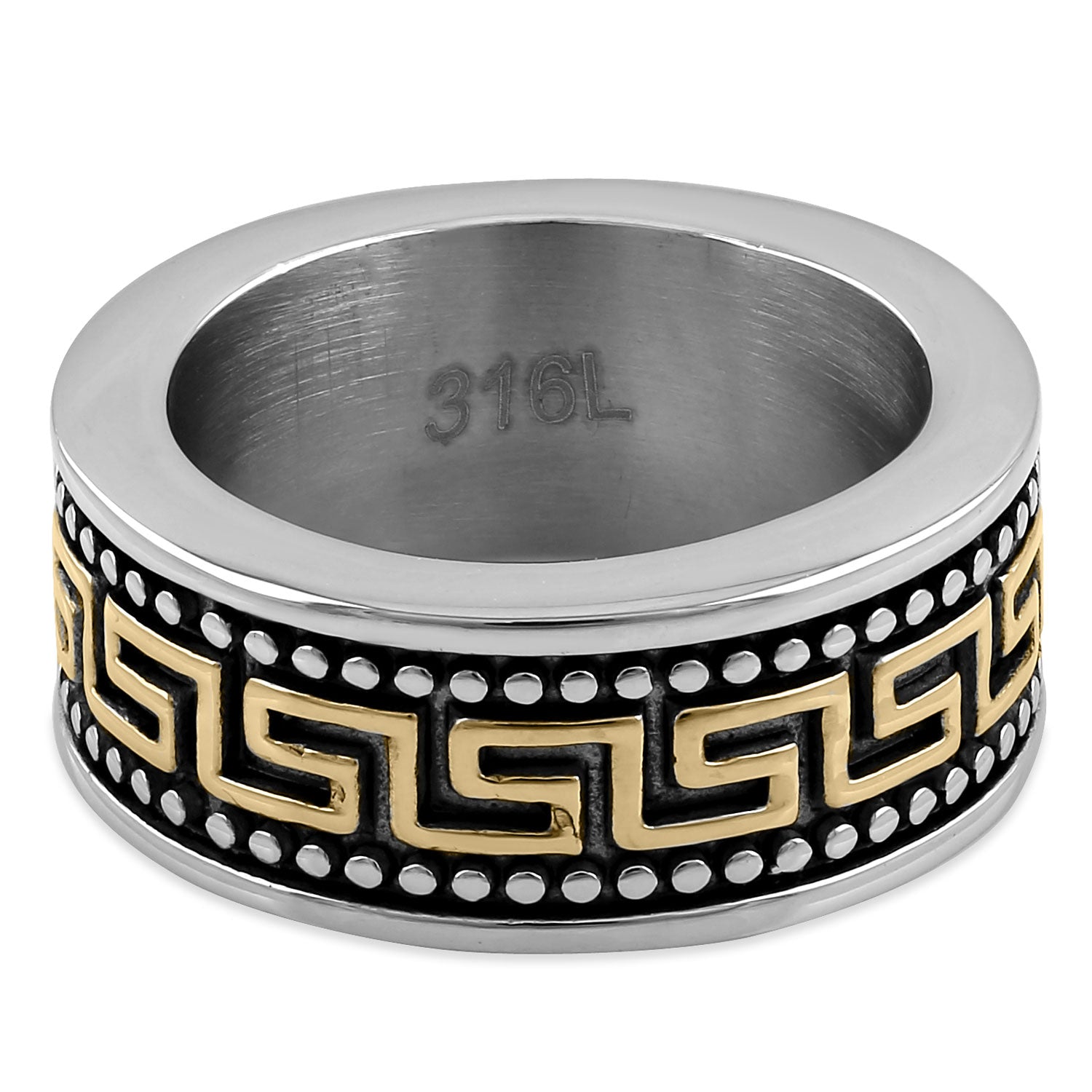 Stainless Steel Gold Plated Greek Pattern Band Ring for Women - Elegant Fashion Jewelry for Parties, Weddings & Everyday Wear