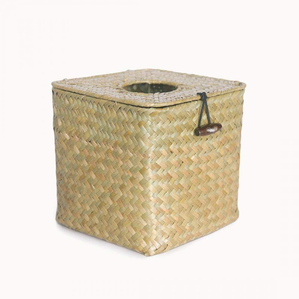 XUDREZ Square Woven Tissue Box Cover - Stylish Facial Tissue Holder Dispenser for Bathroom, Dresser, Nightstand & Desk | Home & Office Decor (Original Color) | Perfect for Living Room, Bedroom & Guest Room Organization