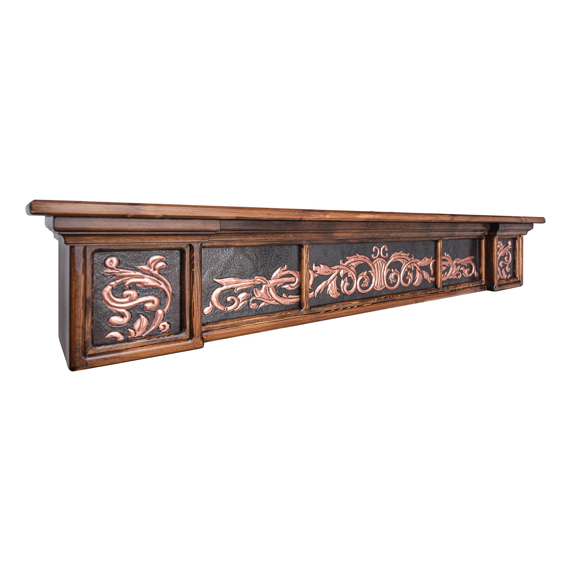 Handmade Custom Copper Fireplace Mantel Shelf - Floating Wall-Mounted Decorative Mantel with Wood Accents (Black & Copper) - Perfect for Living Room, Bedroom & Home Decor - MANTEL SHELF-1-5028