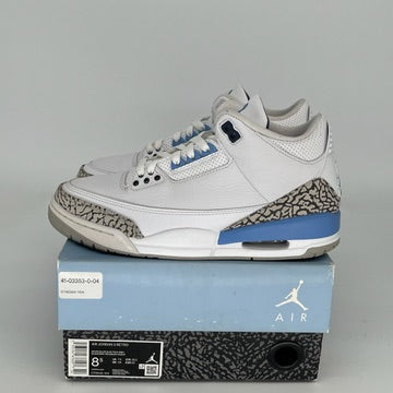 Original Air Jordan 3 Retro UNC Men's Basketball Shoes Size 8.5 (CT8532-104) - Classic Blue & White Sneakers for Casual Wear, Sports & Street Fashion
