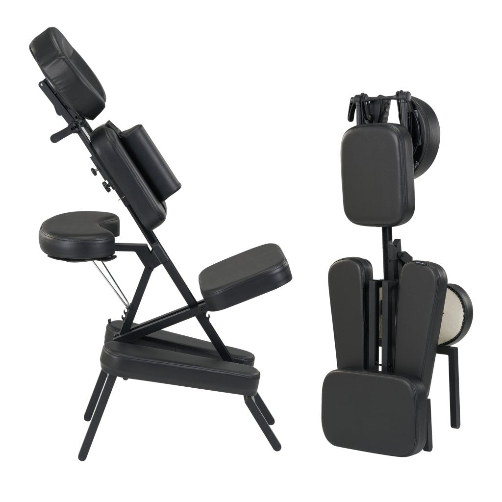 Apollo Extra Large Portable Massage Chair - Lightweight Aluminum Foldable Tattoo Chair with Large Cushions & Wheels - Black - Perfect for Home, Salon, Spa & Tattoo Parlor Use