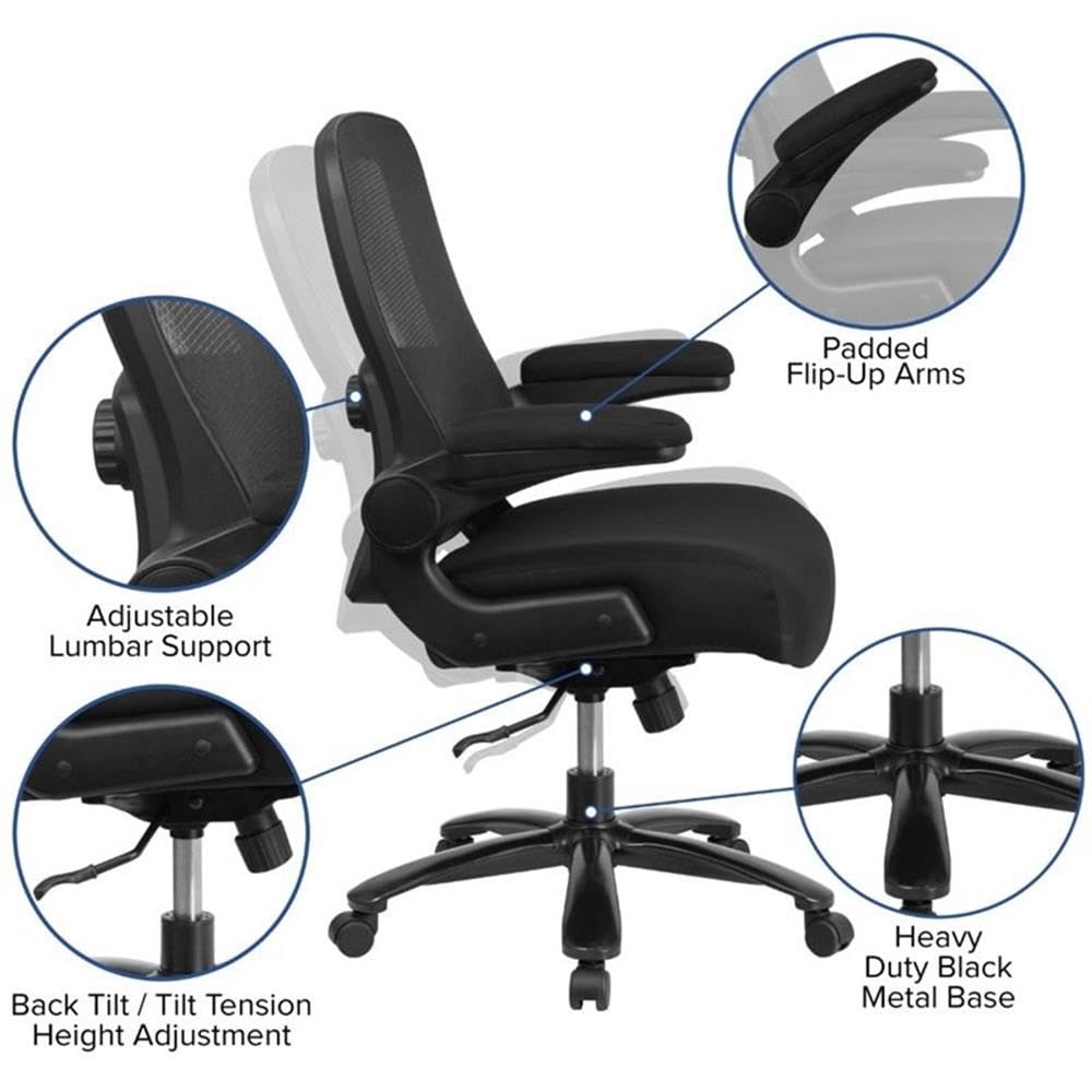 UrbanPro Modern Big and Tall Fabric Upholstered Office Swivel Chair - Ergonomic Executive Desk Chair with Adjustable Height & Lumbar Support - Perfect for Home Office, Gaming & Conference Rooms (Black)