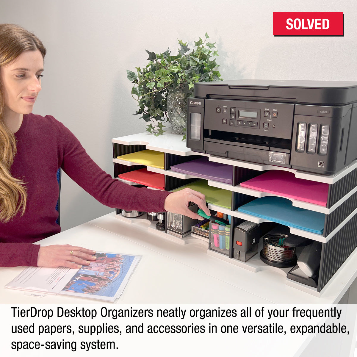 Ultimate Office TierDrop Desktop Organizer - 6 Compartment Letter Tray for Mail, Forms, and Classroom Supplies with Riser Storage Base - Perfect for Home Office, School, and Workspace Organization