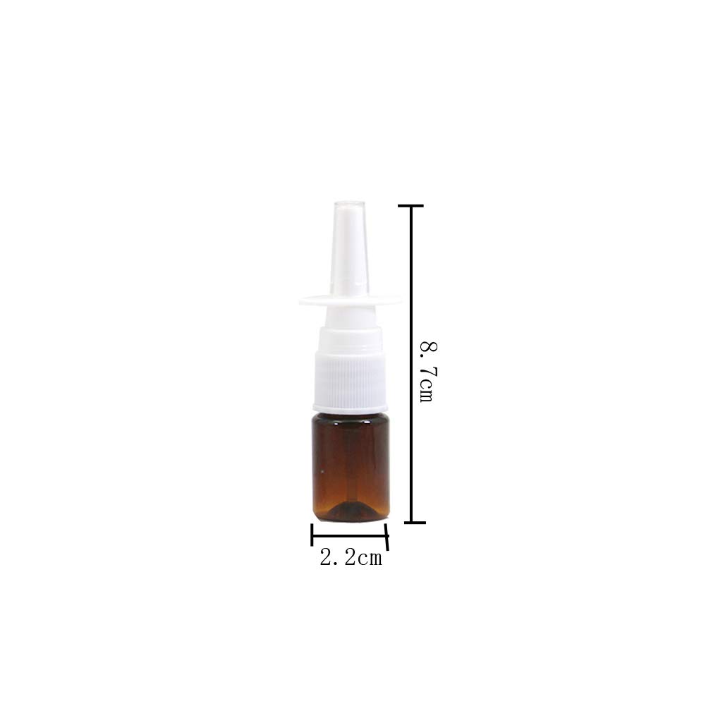 6 Pack 5ml Empty Refillable Plastic Nasal Spray Bottles with Pump - Brown | Essential Oil, Saline Solution & Medication Dispenser for Travel, Home & Office Use