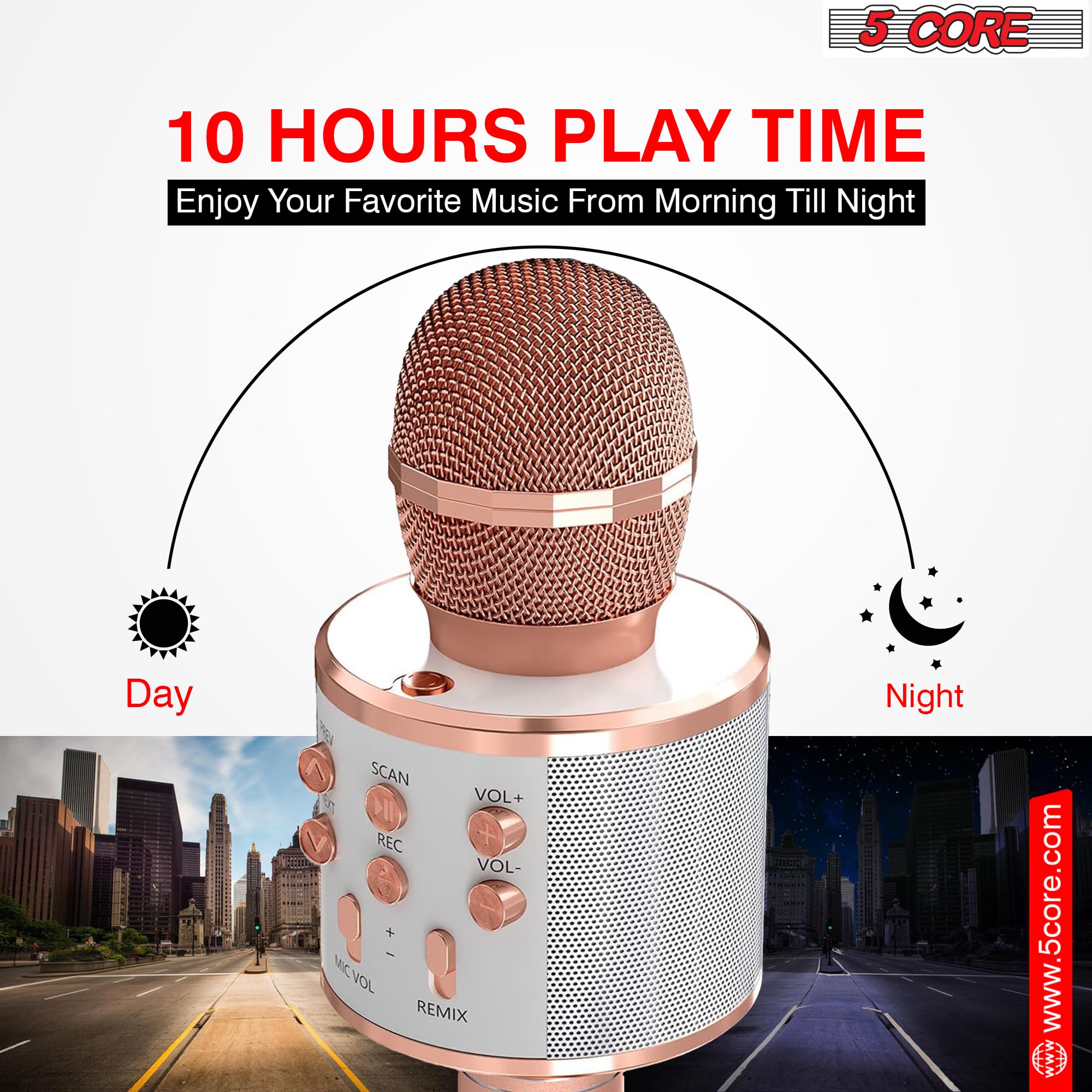 5 CORE Bluetooth Wireless Karaoke Microphone - Portable Handheld Mic with Built-in Speaker & Recording Function - Perfect for Home Karaoke, Parties, Singing Practice and Live Streaming (Copper)
