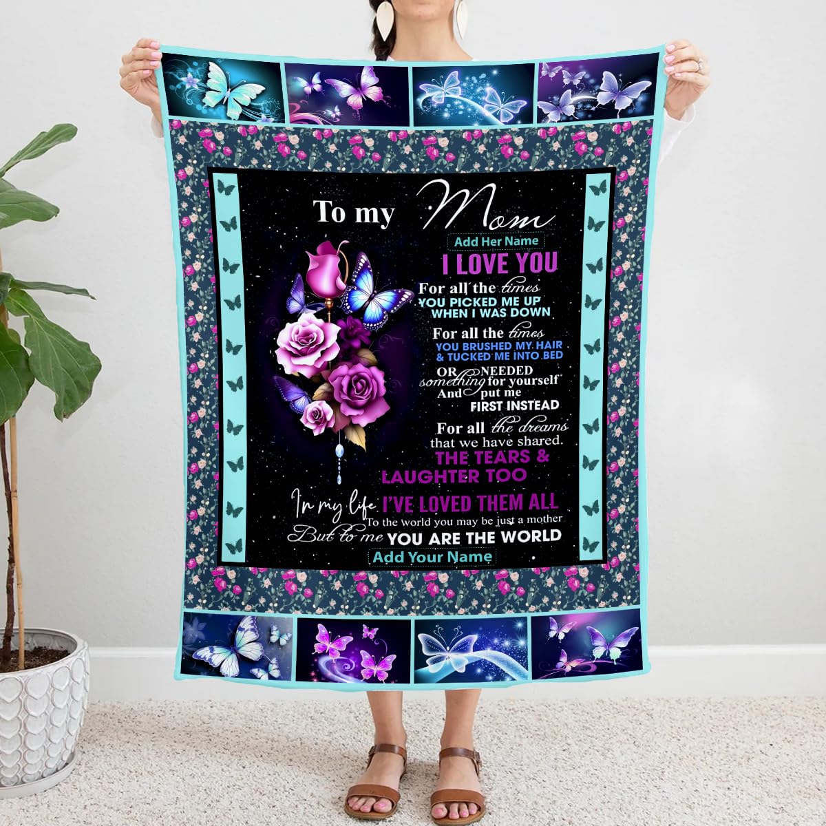 Personalized Mom Blanket - Custom Gift from Daughter or Son - Soft Throw Blanket for Mother's Day, Birthday & Christmas - Heartwarming Present for Mom to Use at Home, Office or Travel