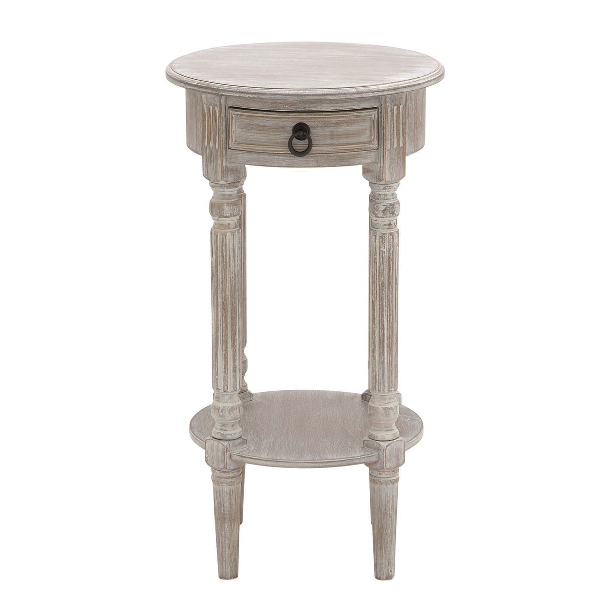 Urban Designs Hand-Finished Petite Round Wood Accent Table - Grey Small End Table for Living Room, Bedroom & Office Decor